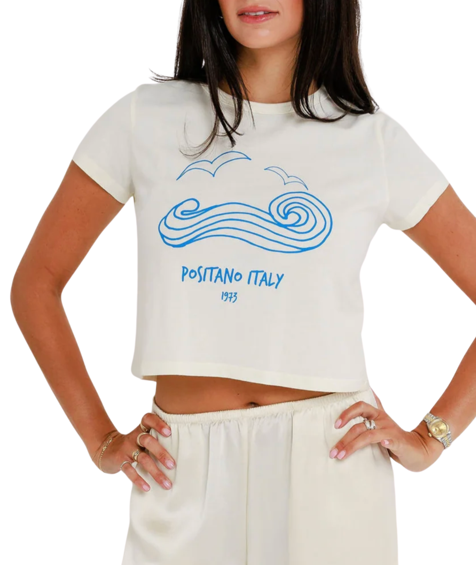 Sunny Somewhere Women Positano Italy Tiny Tee Womens Casual Tops Sunny Somewhere White Juniors/Women XS