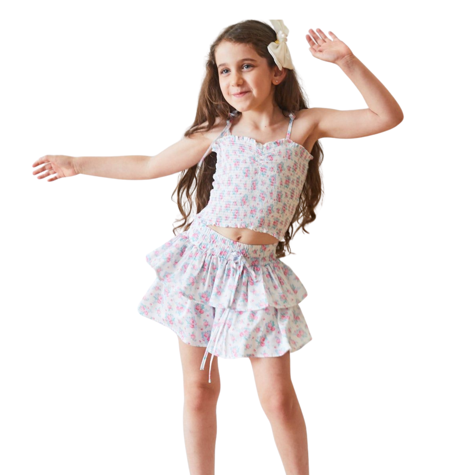 Theme Girls Georgia Romantic Rose Satin Smock Top Girls Casual Tops Theme-NYC Floral Y/XS (6X)