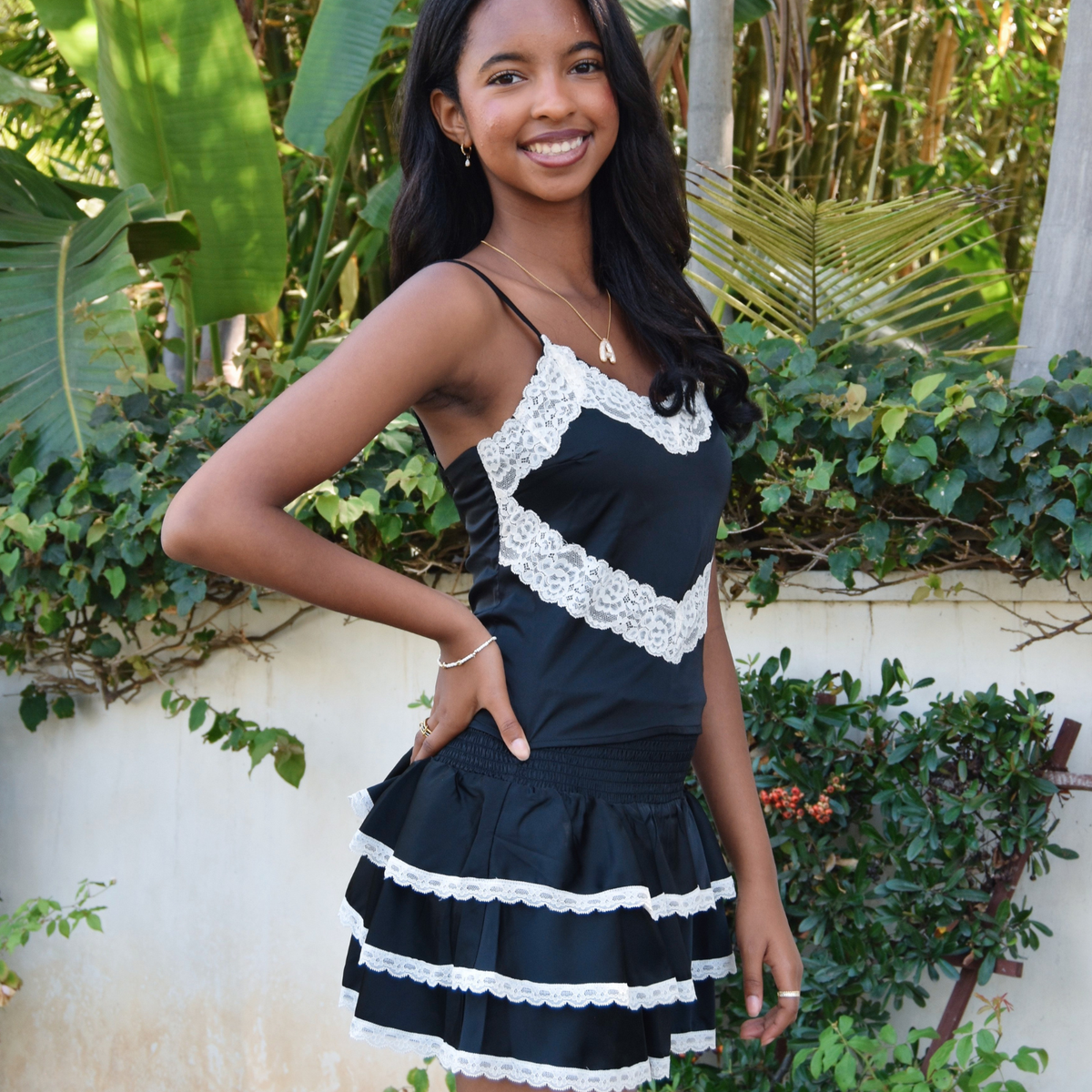 Theme Girls Margot Black With Cream Lace Satin Cami Girls Casual Tops Theme-NYC Black Y/S (7/8)