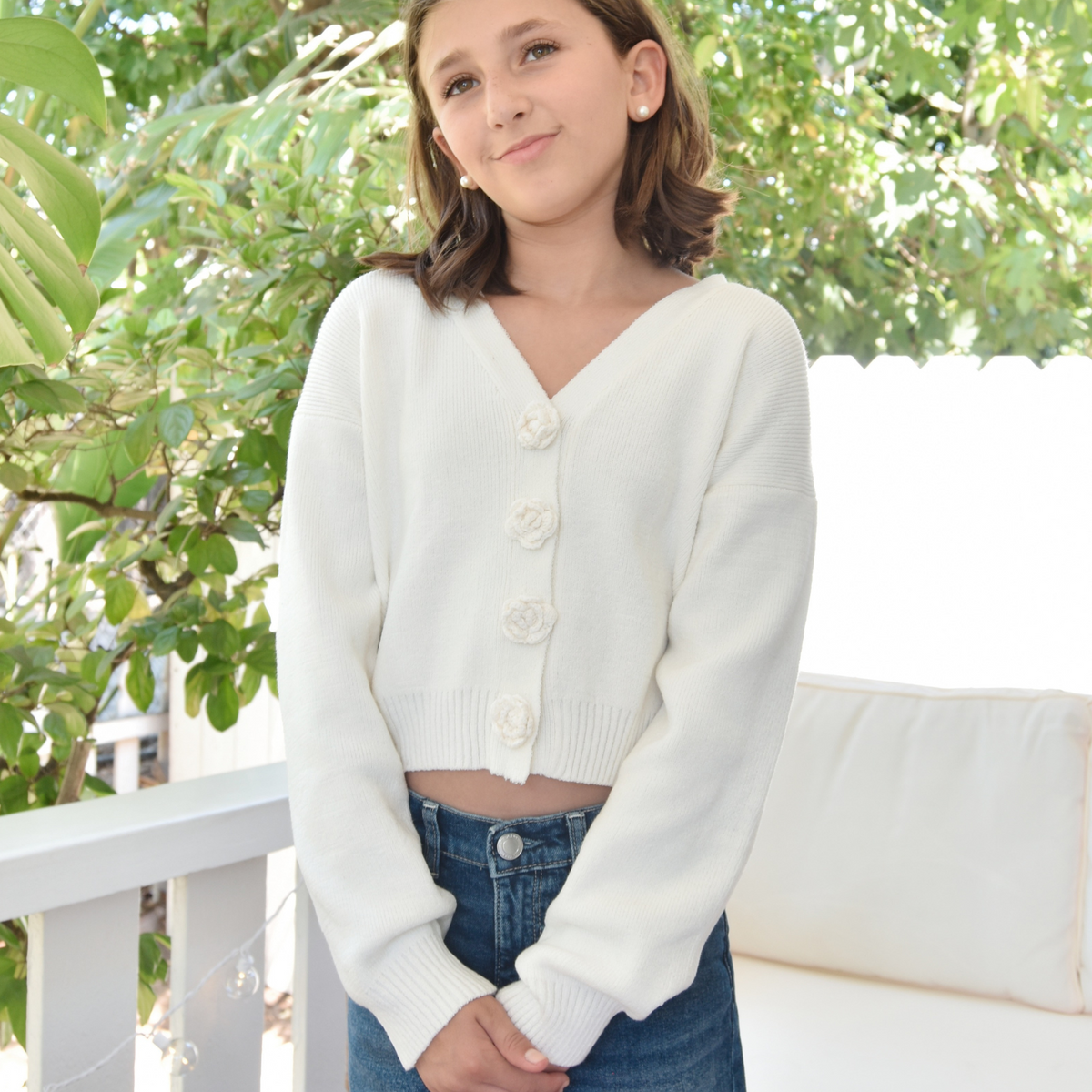 Girls Teen & Pre Teen FBZ Heather Pom Pom Cardigan - Frankie's on