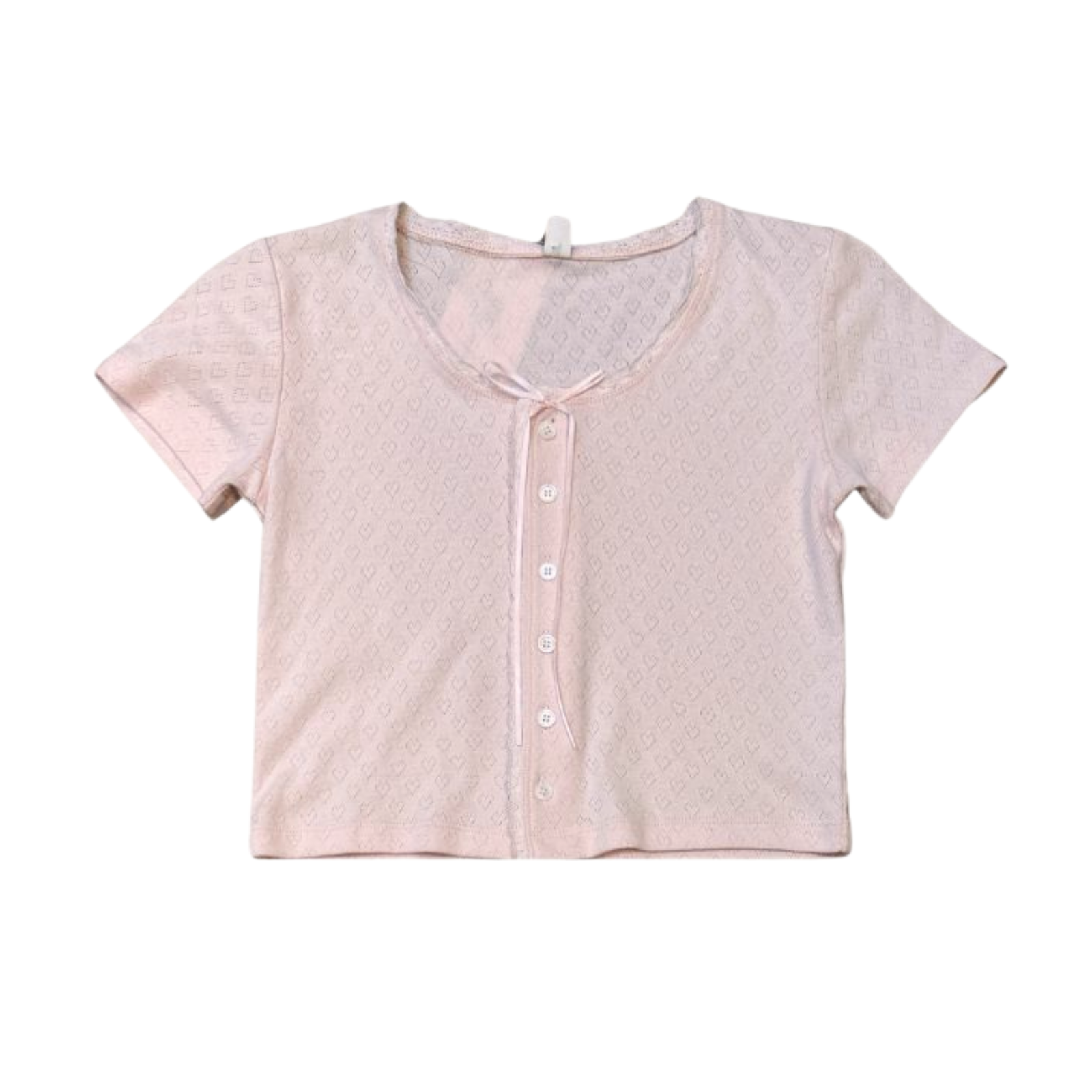 Theme Girls Reese Pastel Pink Lace Heart Pointelle Baby Tee Girls Casual Tops Theme-NYC Pastel Pink Y/S (7/8)