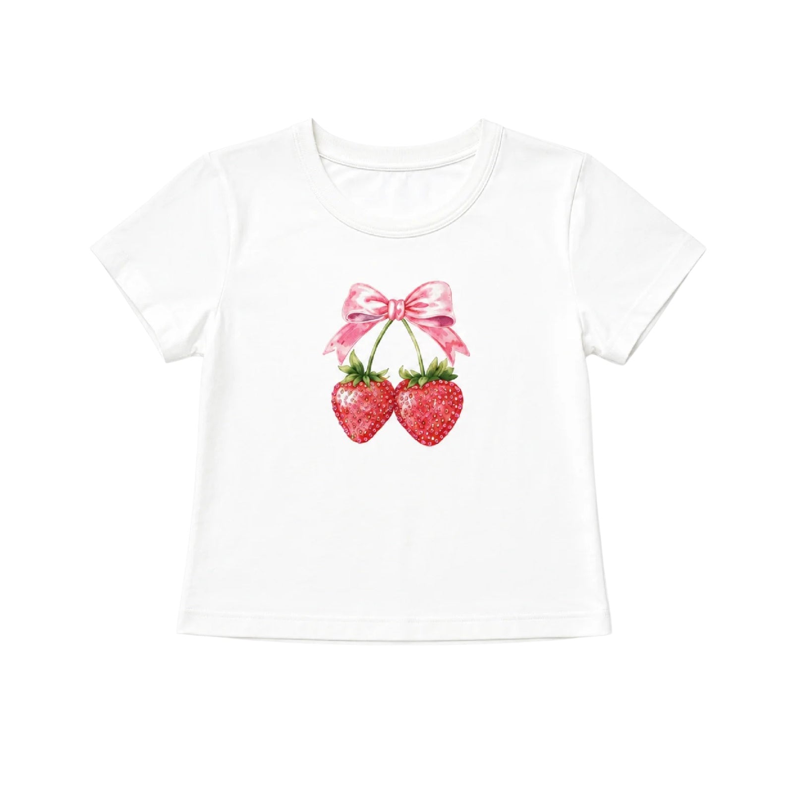 Katie J NYC Girls Strawberry Bow Boxy Baby Tee Girls Casual Tops Katie J NYC White Y/S (7/8)