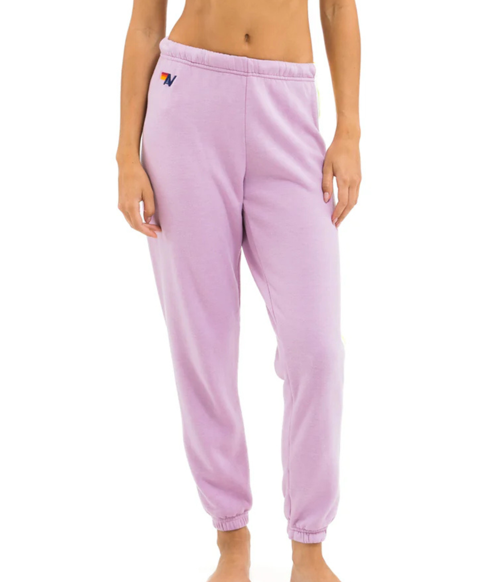 Aviator Nation Women 5 Stripe Sweatpants Mauve/White Neon Womens Casual Bottoms Aviator Nation