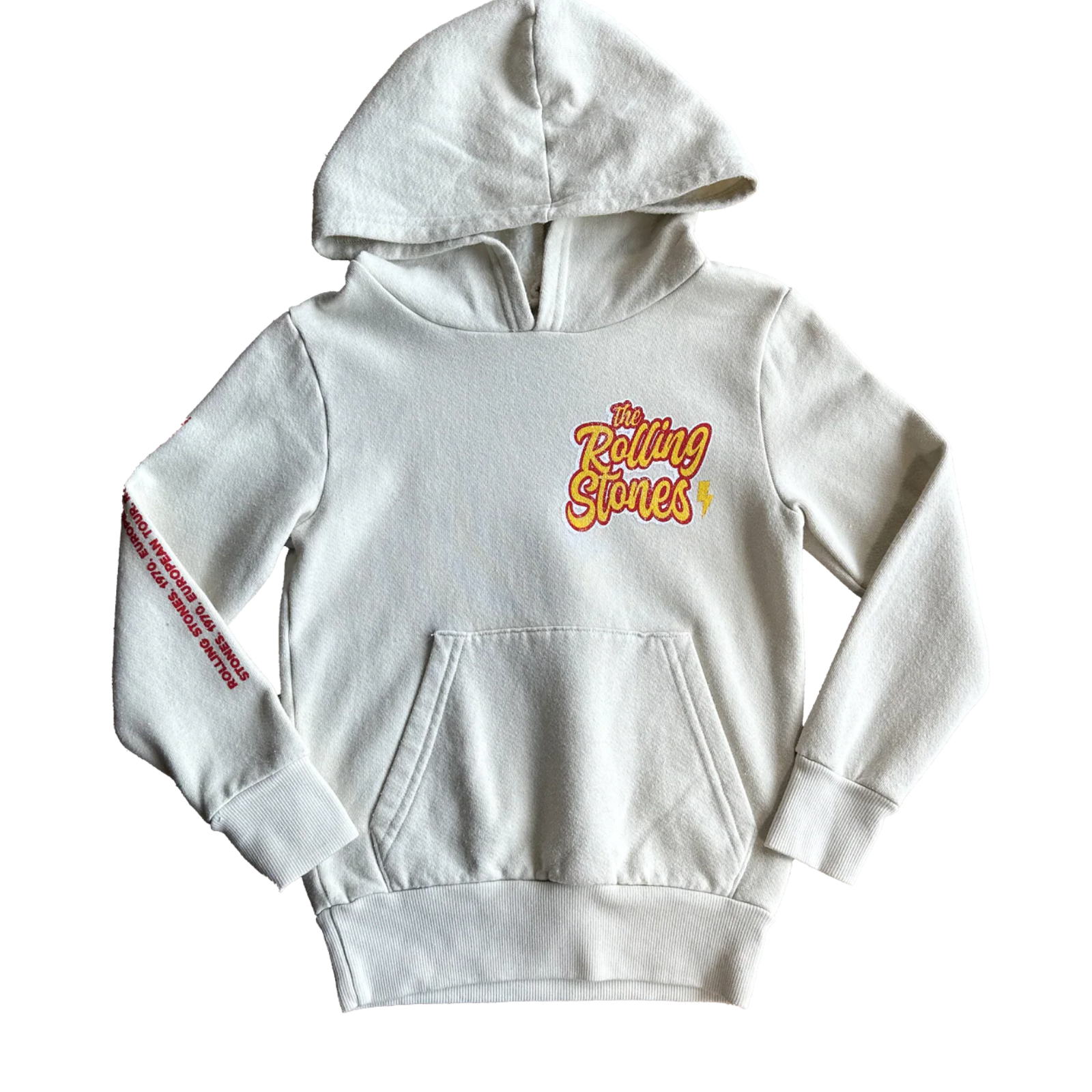 Rowdy Sprout Girls Rolling Stones Tongue Hoodie Bone Girls Casual Tops Rowdy Sprout Ivory Y/XS (6X)