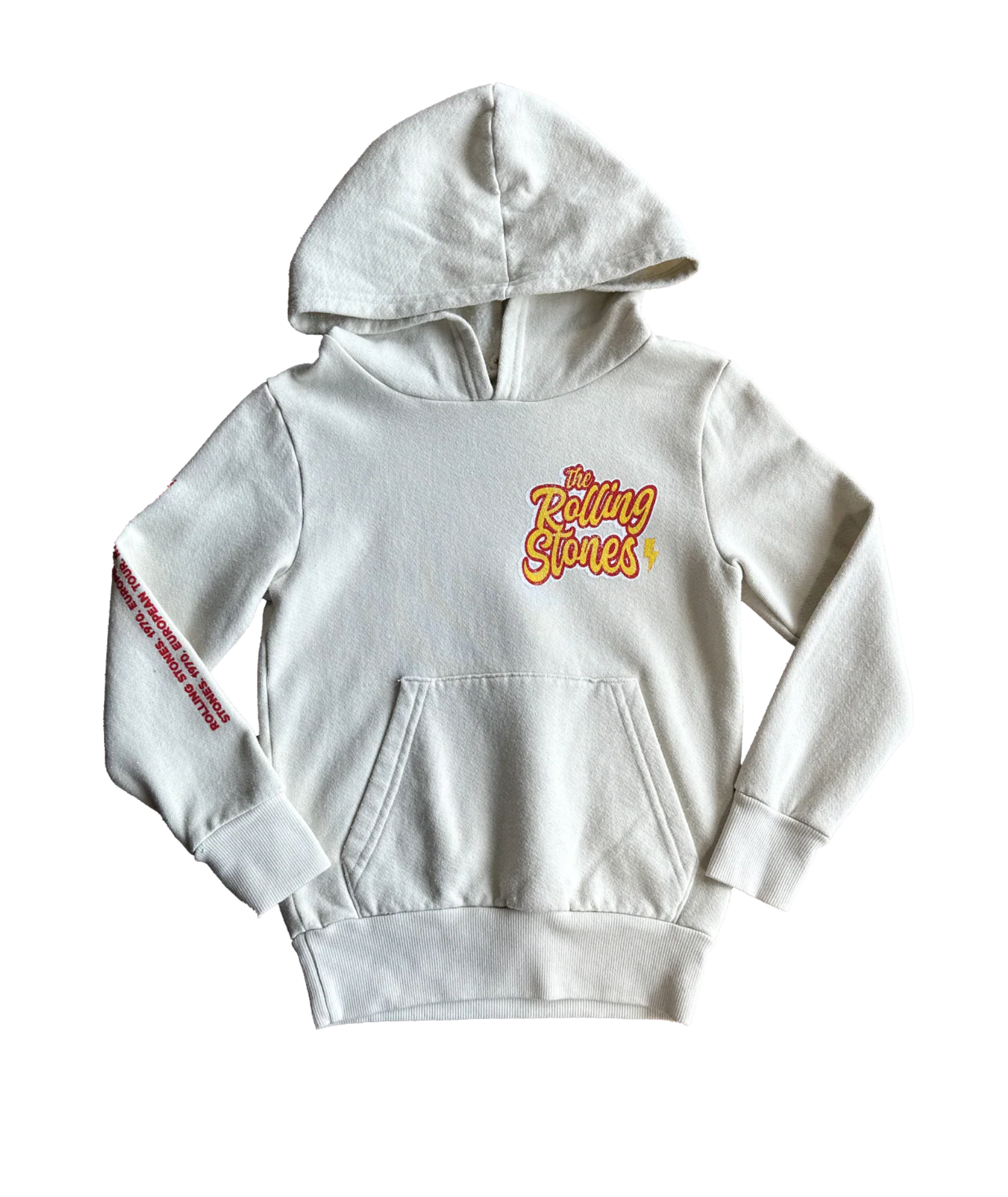 Rowdy Sprout Girls Rolling Stones Tongue Hoodie Bone Girls Casual Tops Rowdy Sprout Ivory Y/XS (6X)