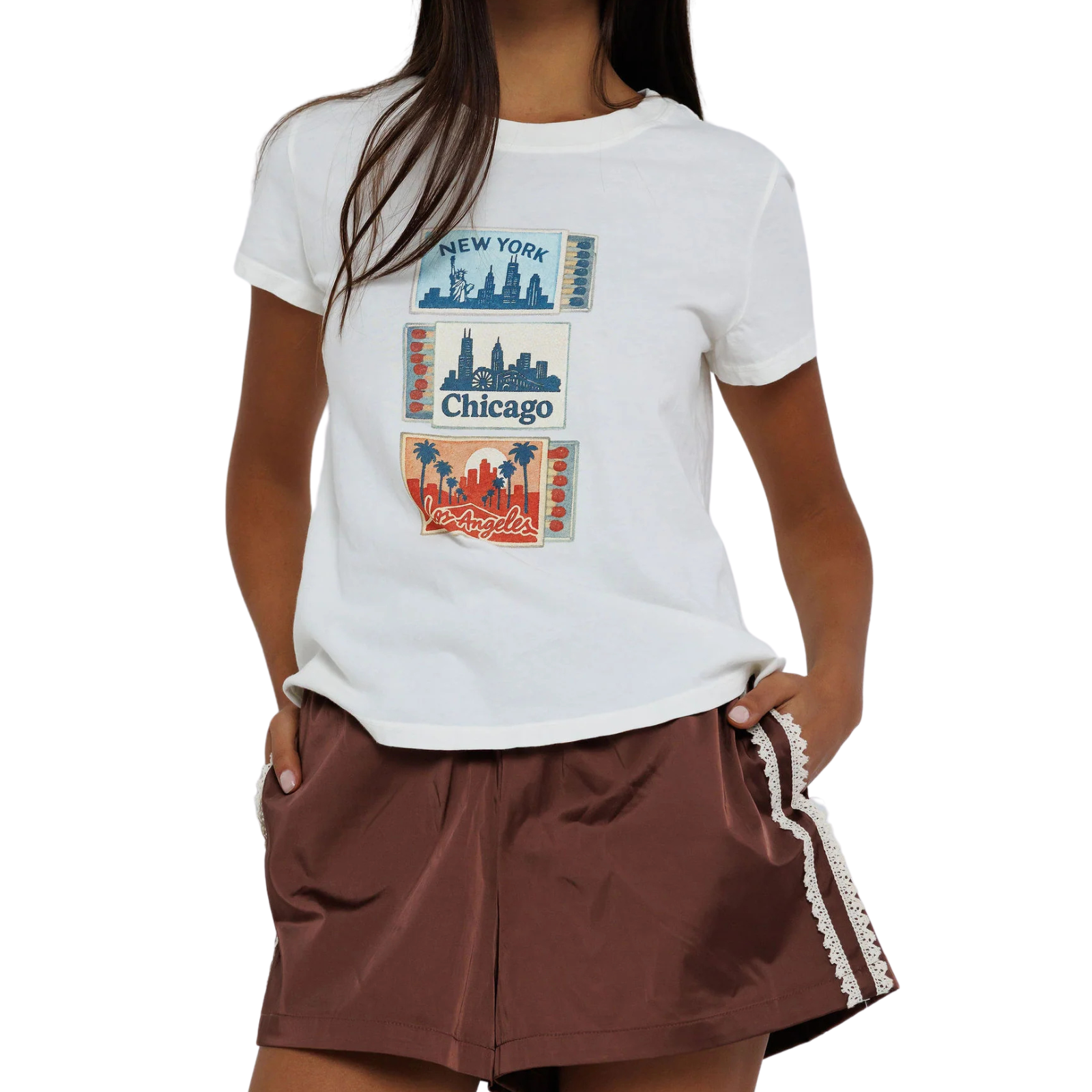 Sunny Somewhere Women Coast to Coast Matches Femme Crew Tee Womens Casual Tops Sunny Somewhere White Juniors/Women XS