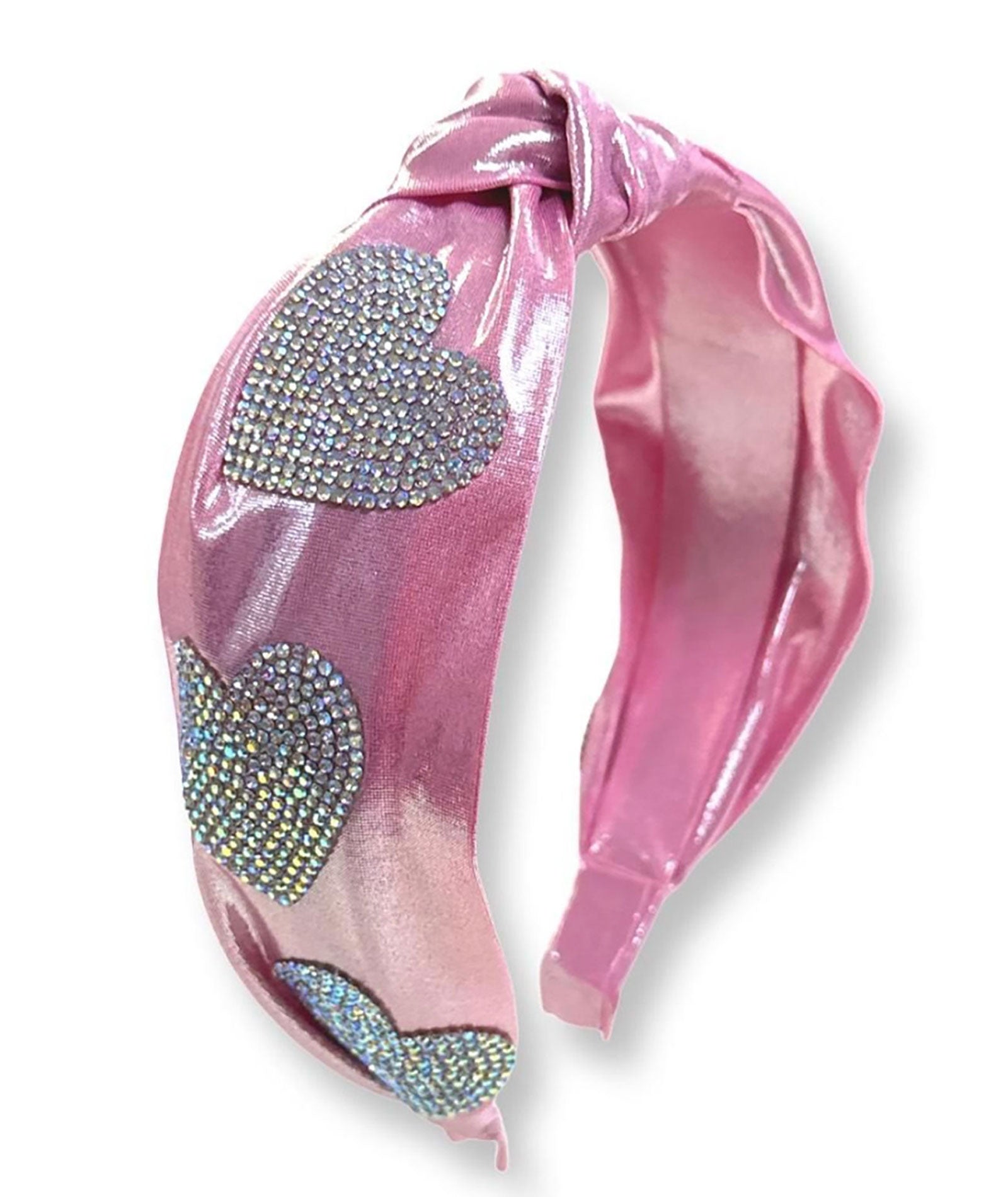 Bari Lynn Knot Headband Metallic Crystal Heart Accessories Bari Lynn Pink One Size Fits Most (Y/7-Y/14)