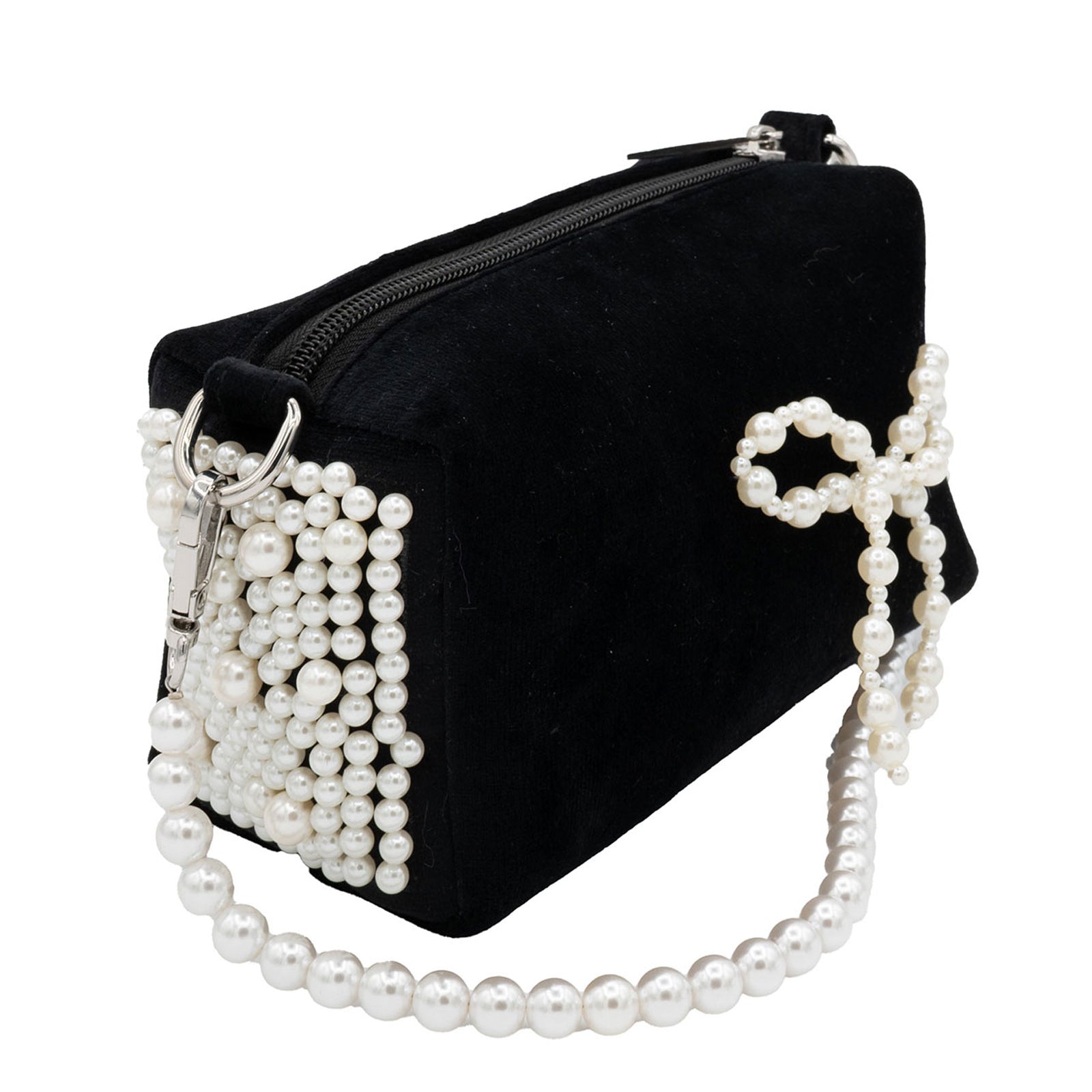 Bari Lynn Bag Velvet With Pearl Bow Accessories Bari Lynn Black