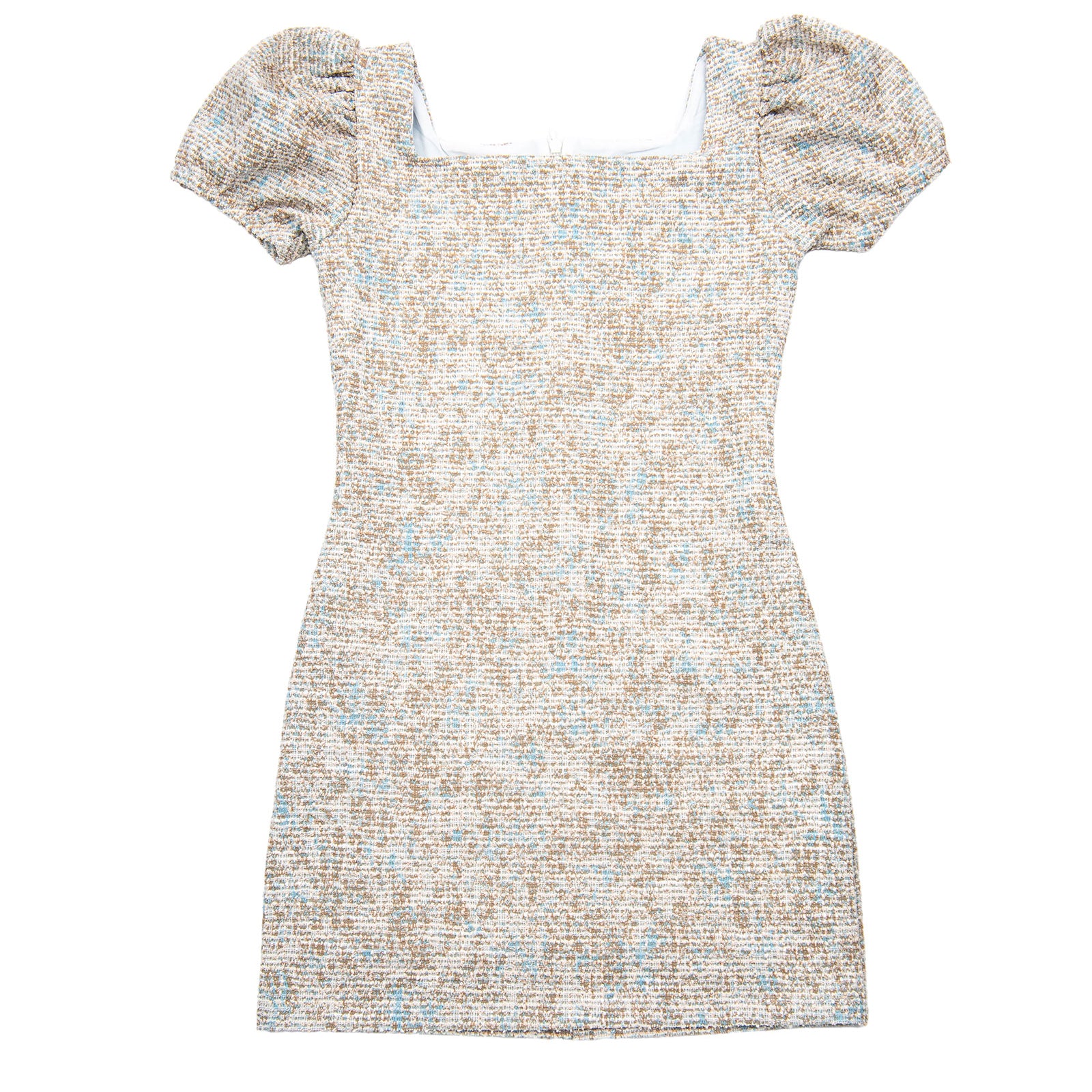 By Debra Girls Juliet Square Neck Puff Sleeve Dress Ivory/Blue Boucle Girls Special Dresses By Debra Ivory/Blue Y/S (7/8)