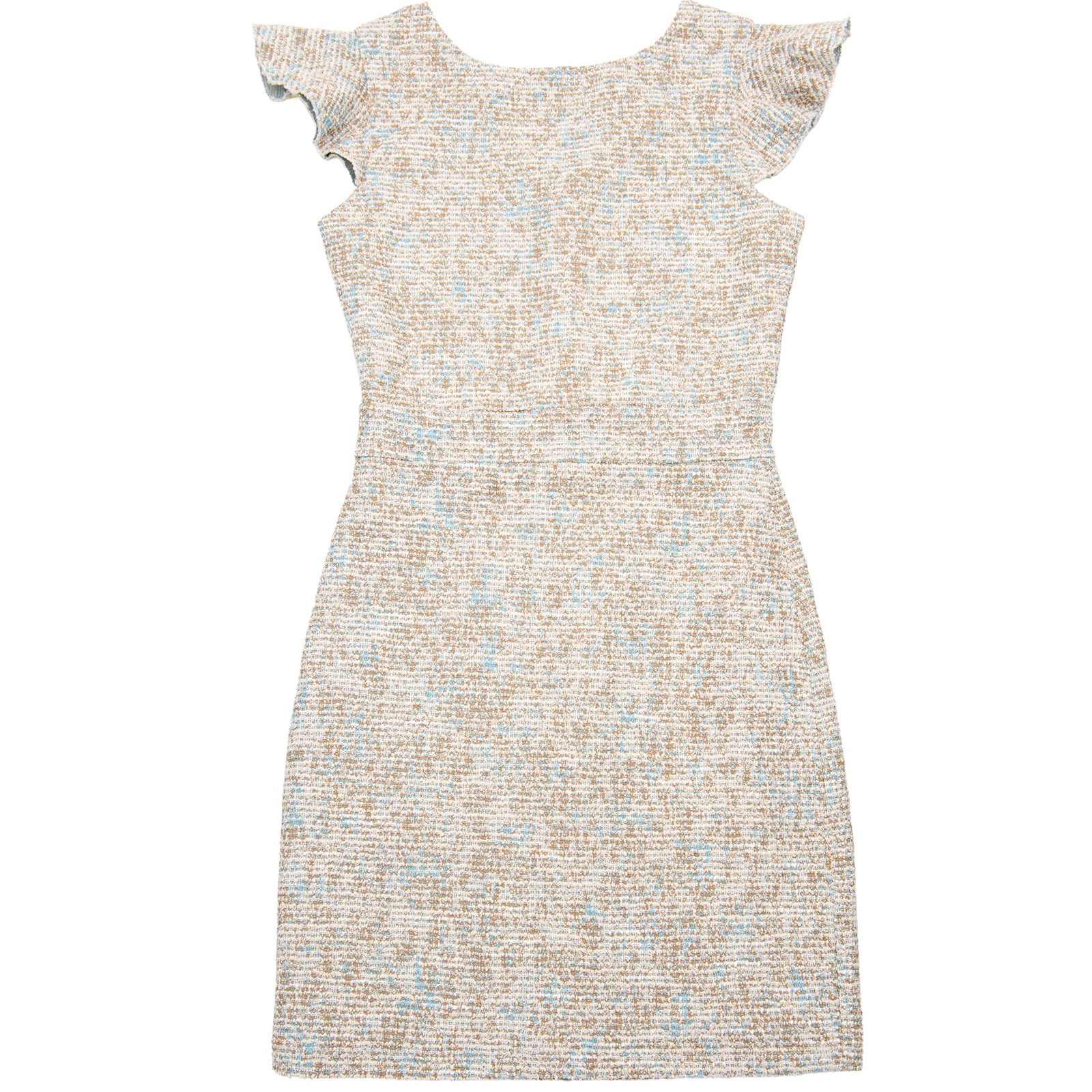 By Debra Girls Milly Flutter Sleeve Sheath Dress Ivory/Blue Boucle Girls Special Dresses By Debra Ivory/Blue Y/S (7/8)