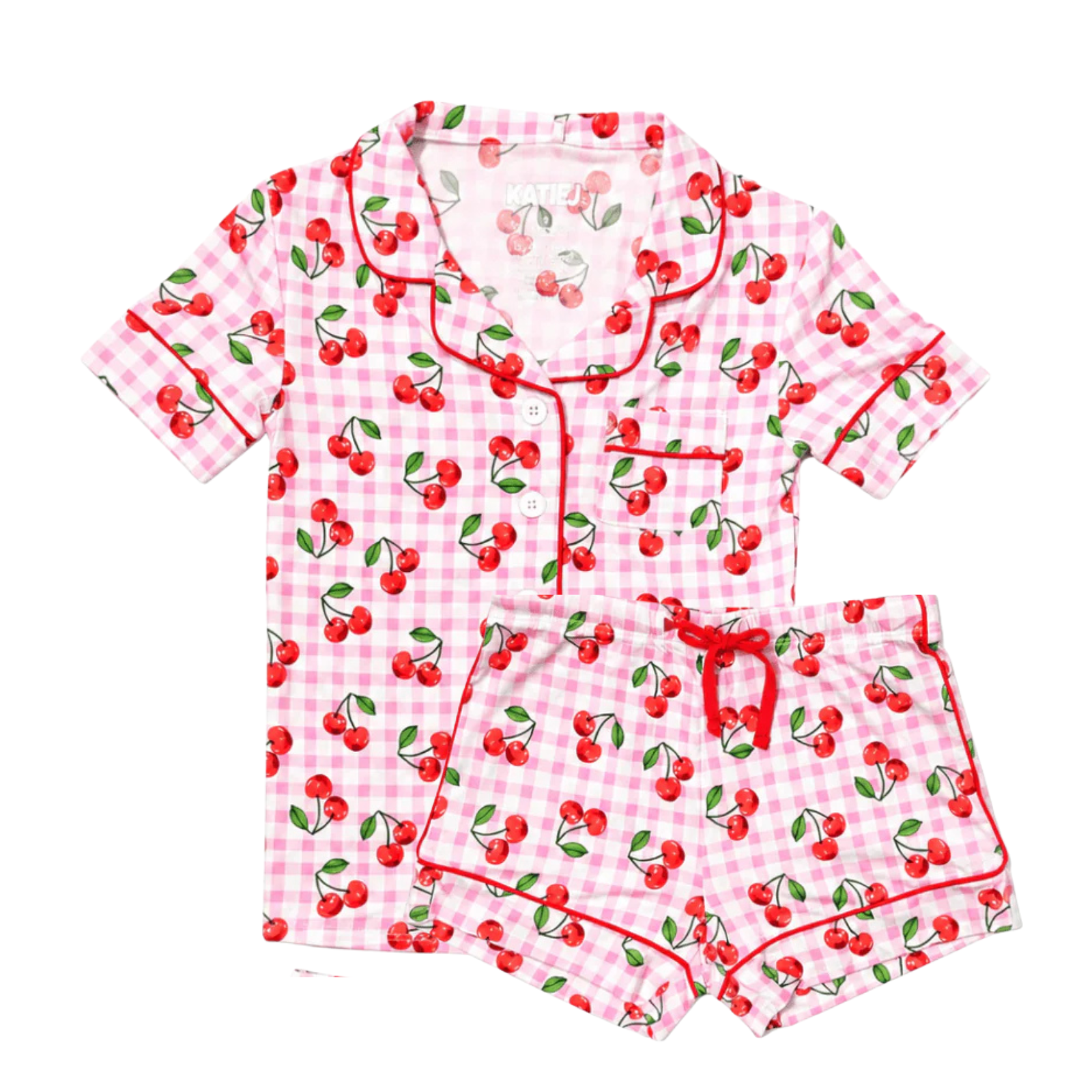 Katie J NYC Juniors Cherry Gingham Lynn Shorts PJ Set Accessories Katie J NYC Multi Juniors/Women XXS
