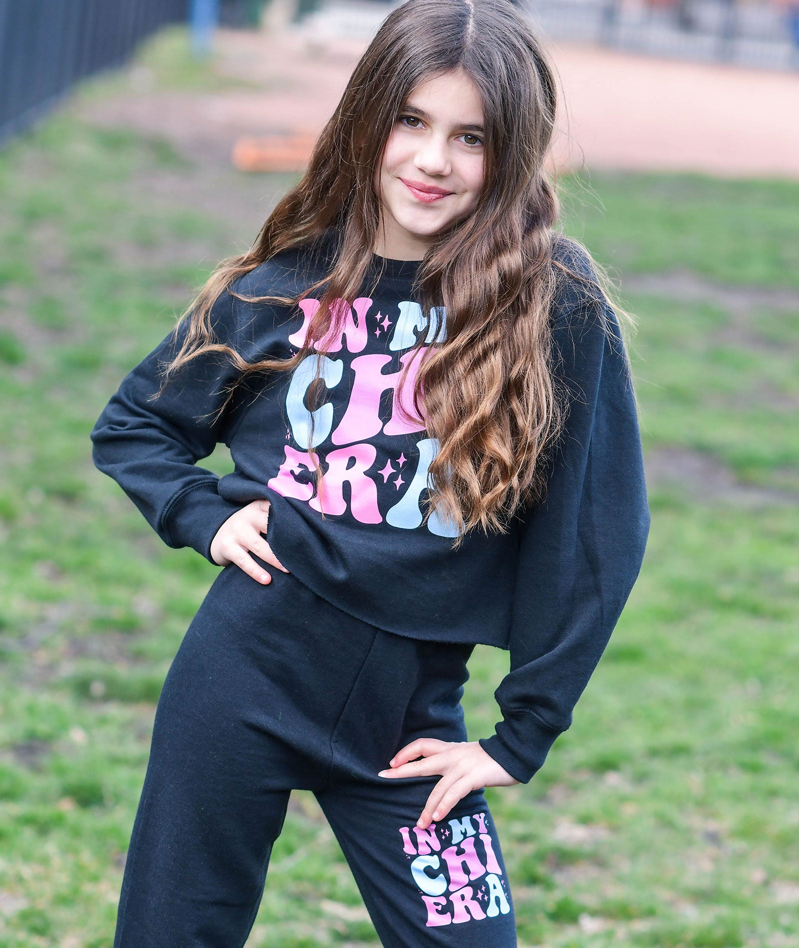 Girls Camp Chi Era Black Cropped Camp Sweatshirt Distressed/seasonal girls Frankie's Exclusives