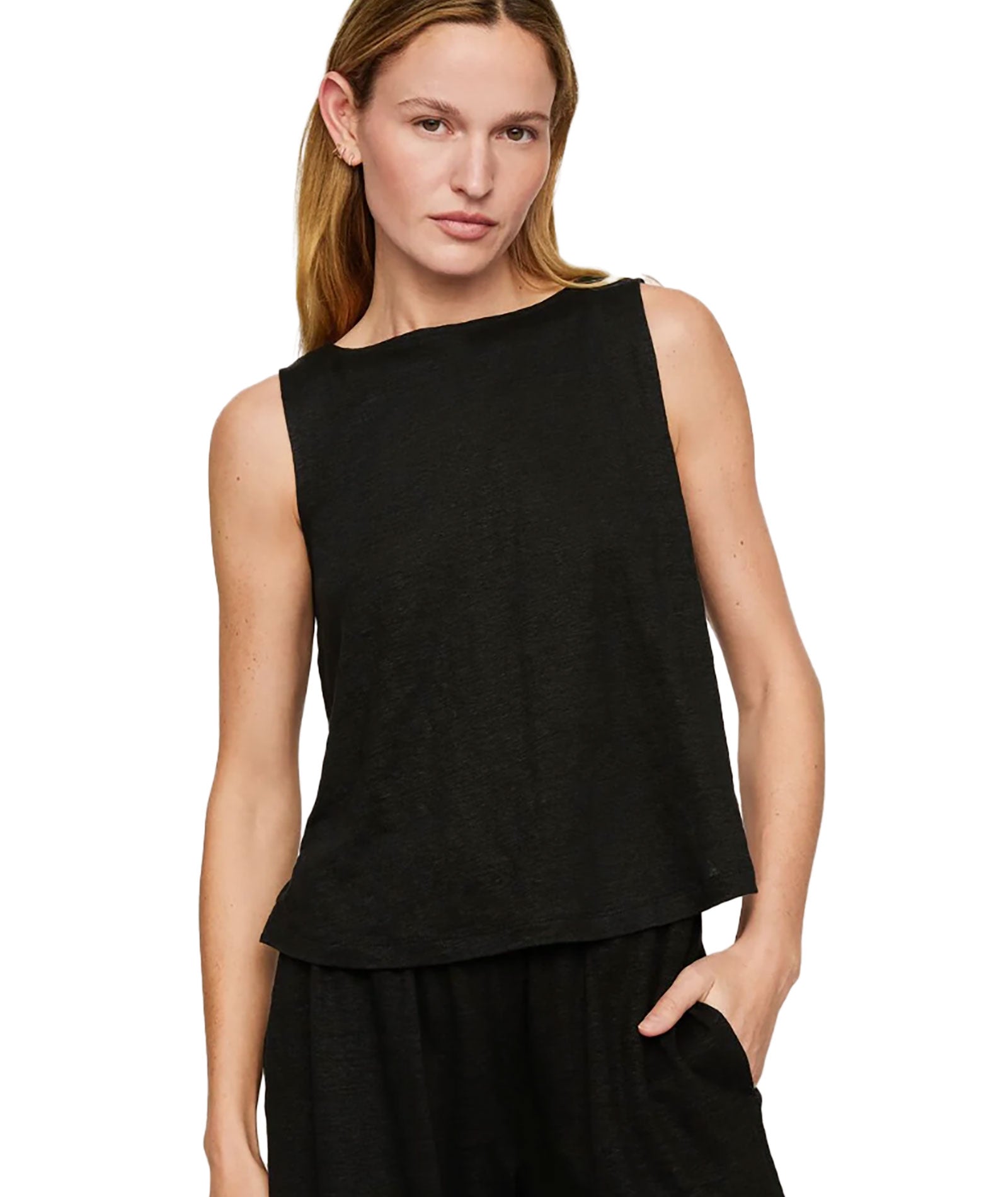 Eberjey Women Organic Linen Crop Tank Black Distressed/seasonal womens Eberjey Black Juniors/Women XS
