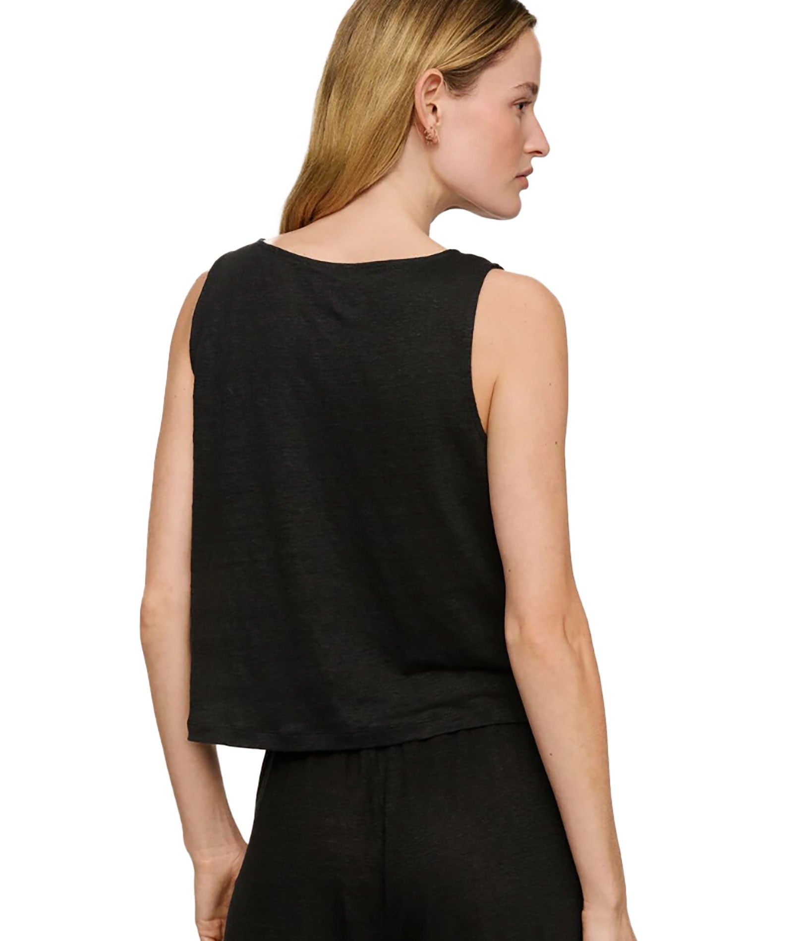 Eberjey Women Organic Linen Crop Tank Black Distressed/seasonal womens Eberjey