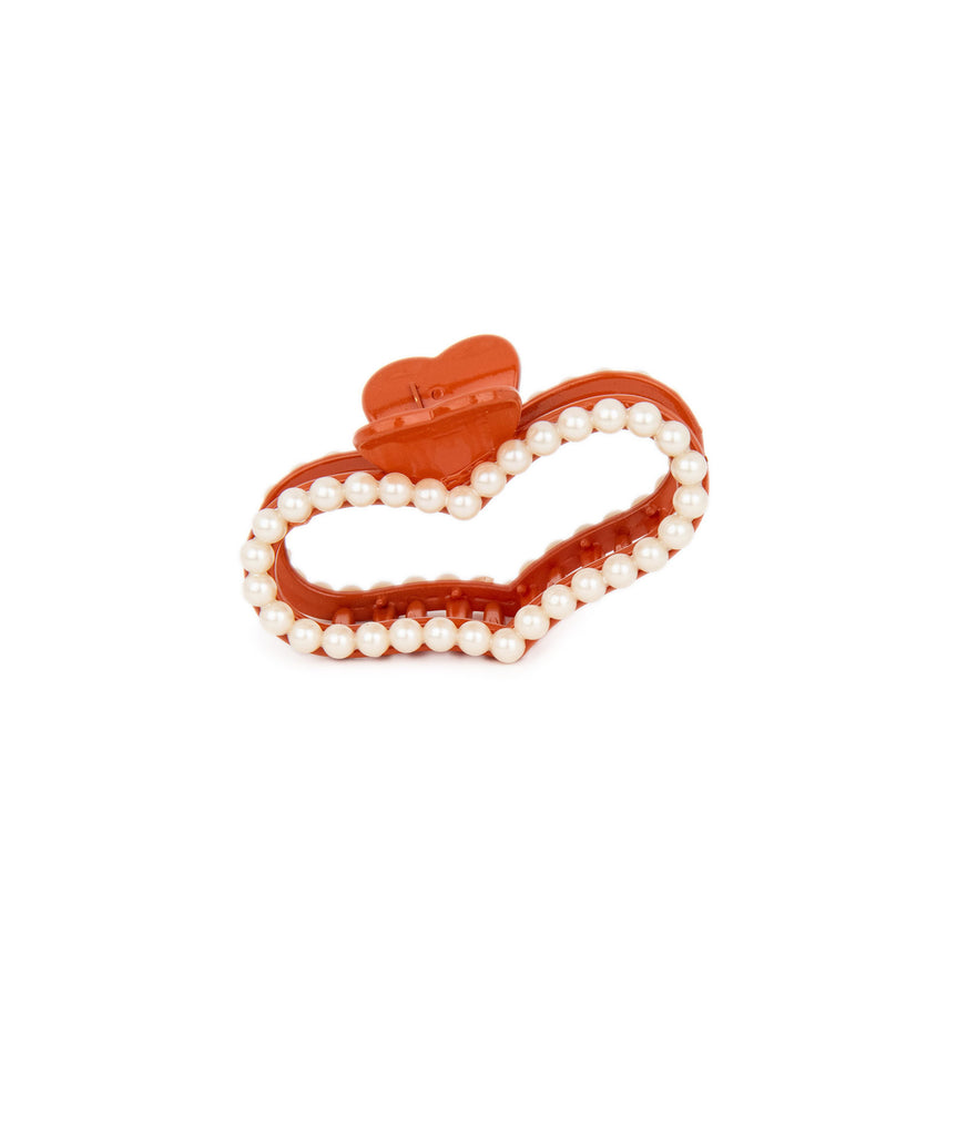 Pearl Heart Claw Hair Clips Accessories Frankie's Exclusives Orange  