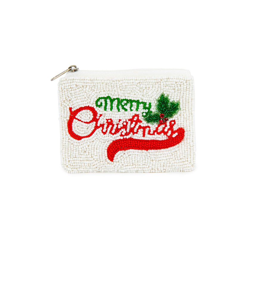 Merry Christmas Beaded Pouch Distressed/seasonal accessories Frankie's Exclusives   