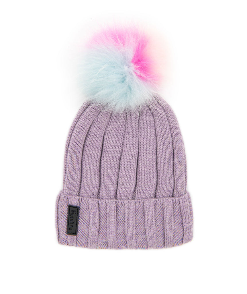 Maniere Lilac Ribbed Merino Wool Hat With Unicorn Pom Accessories Maniere   
