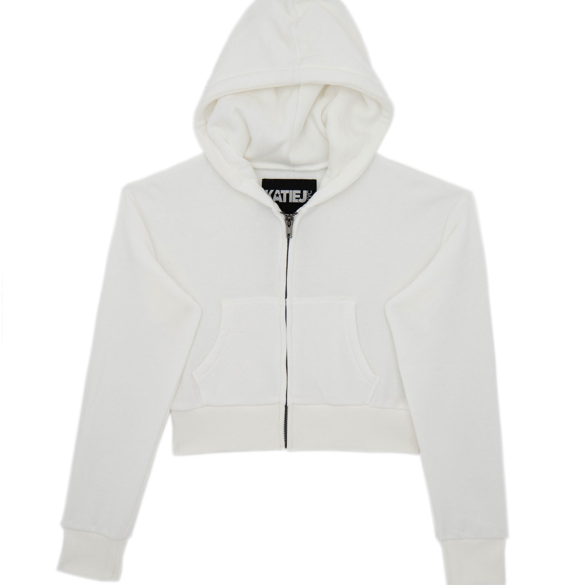 Katie J NYC Girls Dylan Crop Zip Hoodie Girls Casual Tops Katie J NYC White Y/S (7/8)