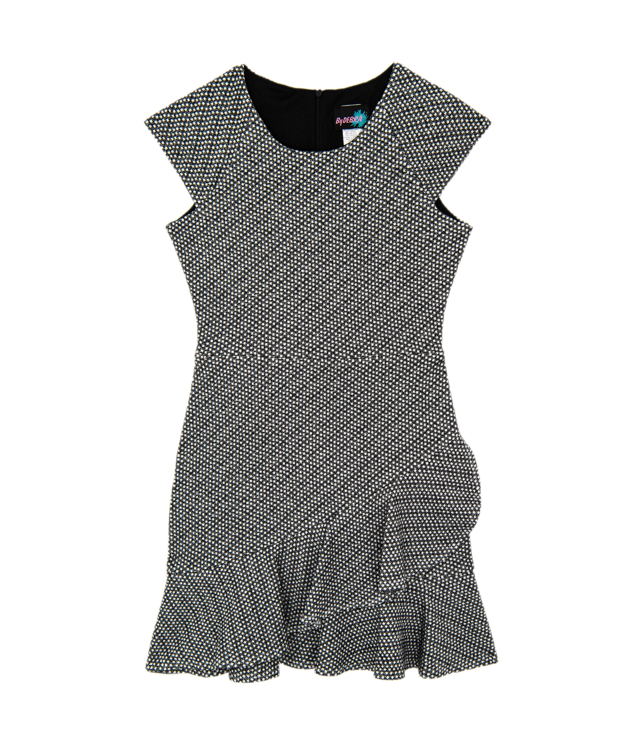 By Debra Girls Kate Black/White Slanted Ruffle Dress Girls Special Dresses By Debra Black/White Y/XS (6X)