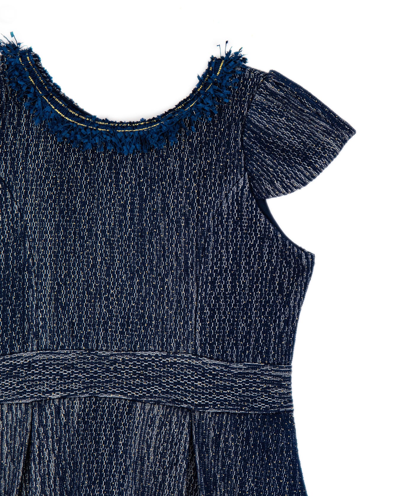 Zoe Ltd. Girls Ashley Navy/Gold Fringe Collar Dress Girls Special Dresses Zoe Ltd.