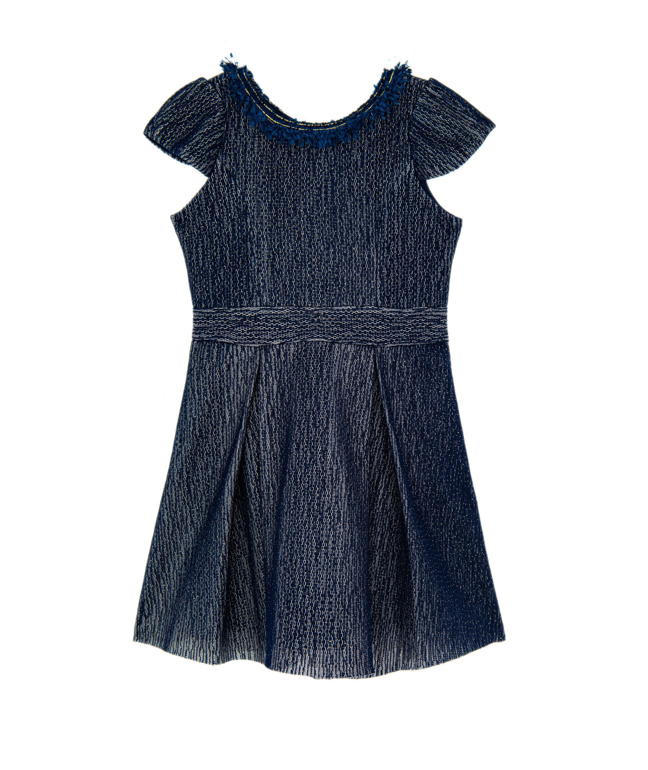 Zoe Ltd. Girls Ashley Navy/Gold Fringe Collar Dress Girls Special Dresses Zoe Ltd.