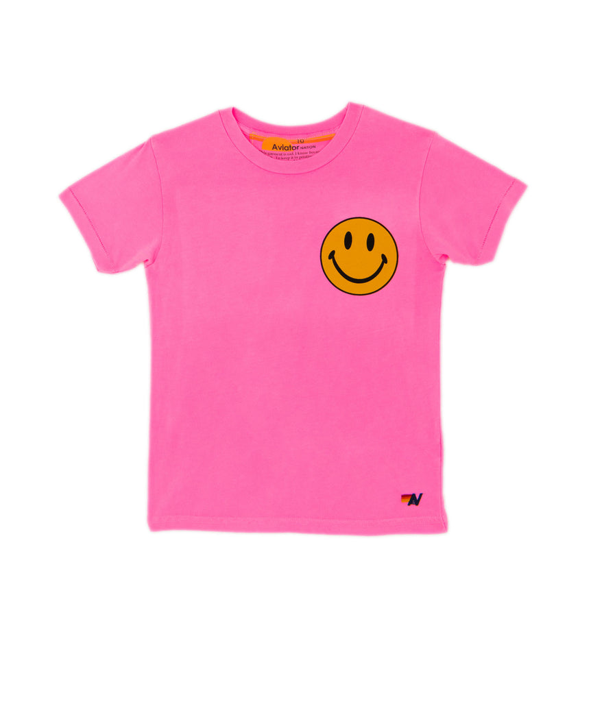 Aviator Nation Kids Smiley 2 Tee Girls Casual Tops Aviator Nation Neon Pink Y/S (7/8) 