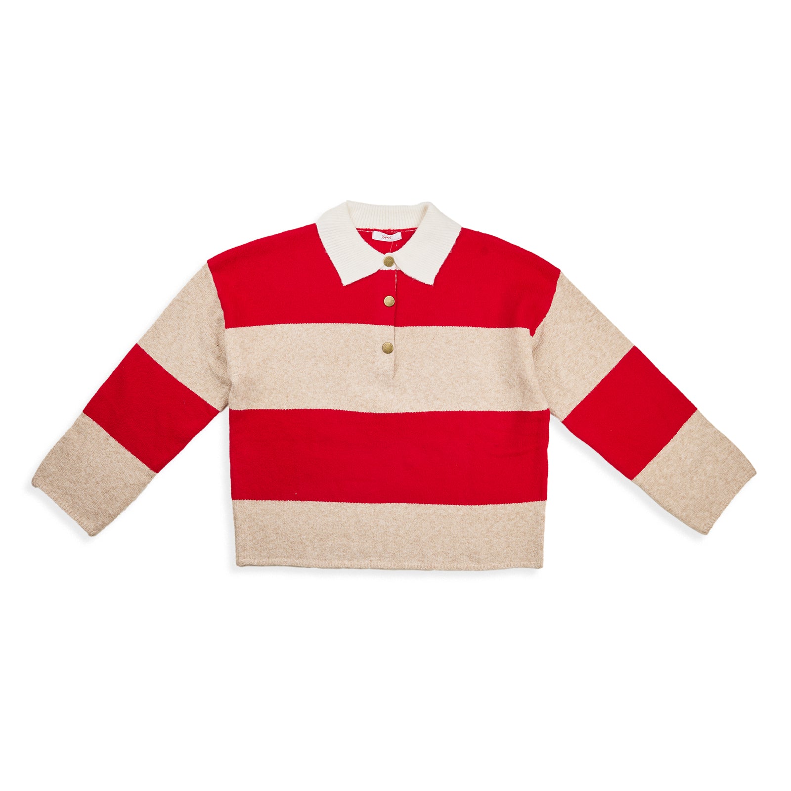 8apart Women Cooper Striped Polo Sweater Taupe/Red Womens Casual Tops 8apart Striped Juniors/Women S