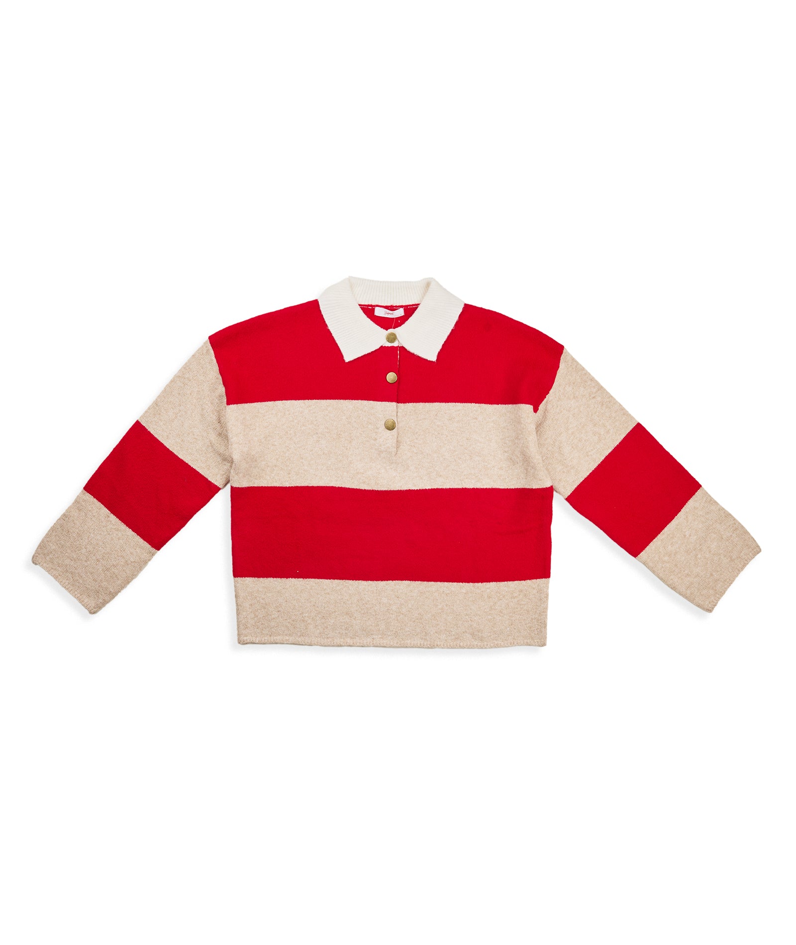 8apart Women Cooper Striped Polo Sweater Taupe/Red Womens Casual Tops 8apart Striped Juniors/Women S