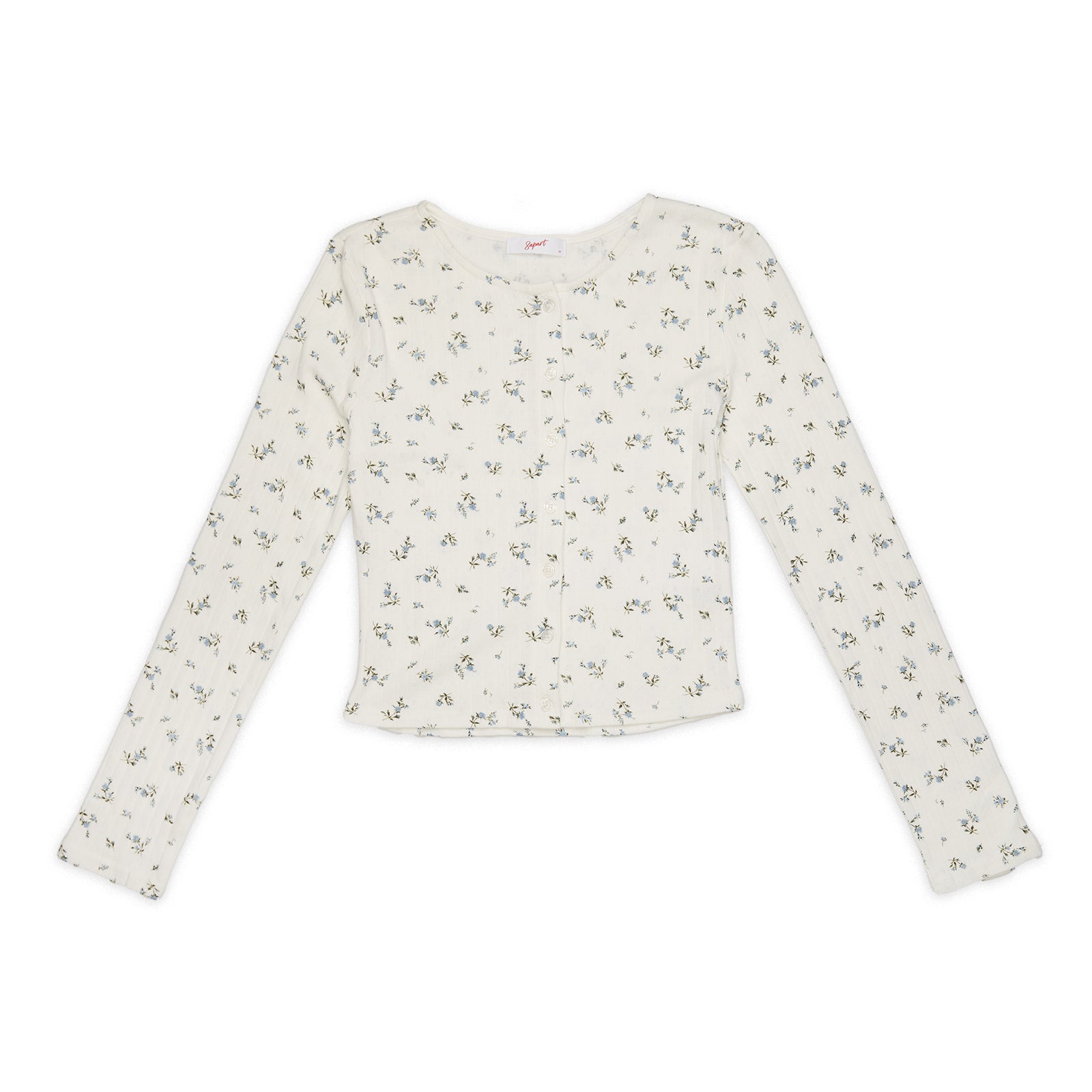 8apart Women Hayes Blue Floral Pointelle Button Down Cardigan