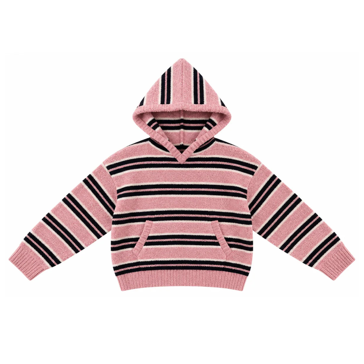 Katie J NYC Girls Parker Hoodie Cozy Mauve Stripe Girls Casual Tops Katie J NYC Striped Y/S (7/8)