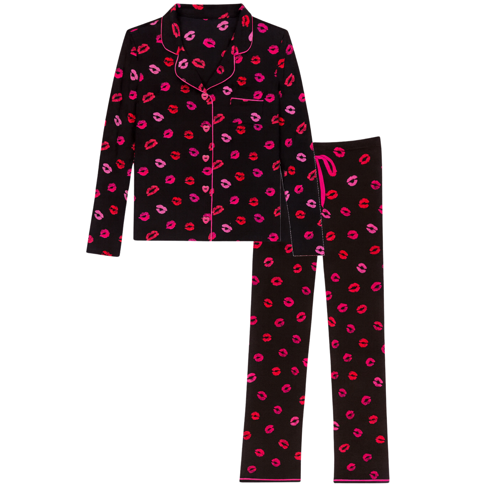 Katie J NYC Juniors Lips on Black Maia Pants PJ Set Accessories Katie J NYC Multi Juniors/Women XXS