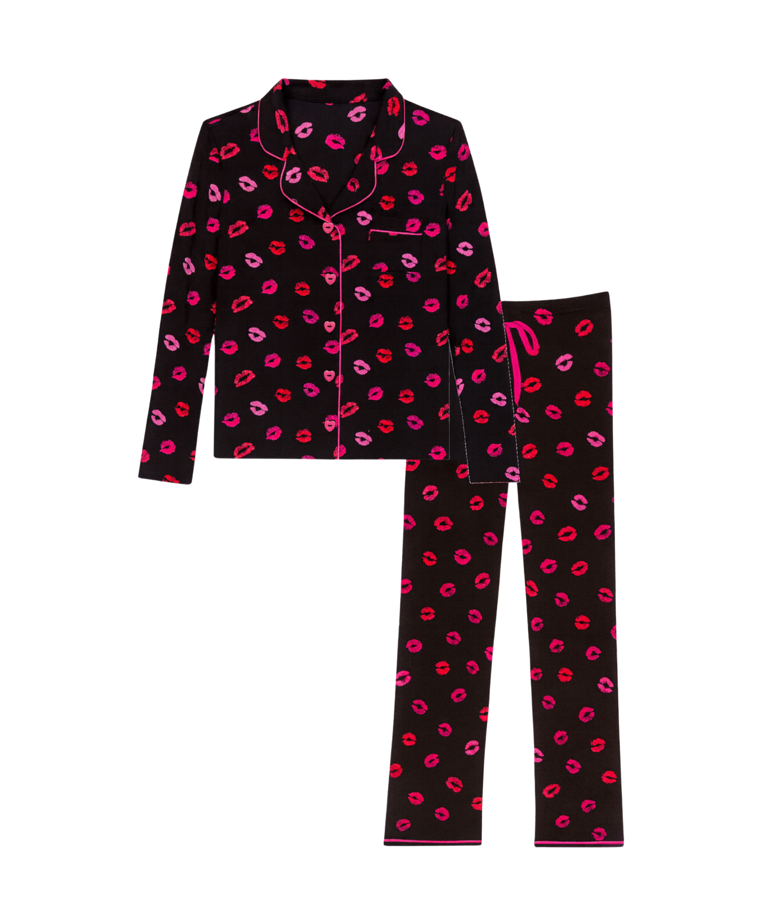 Katie J NYC Juniors Lips on Black Maia Pants PJ Set Accessories Katie J NYC Multi Juniors/Women XXS