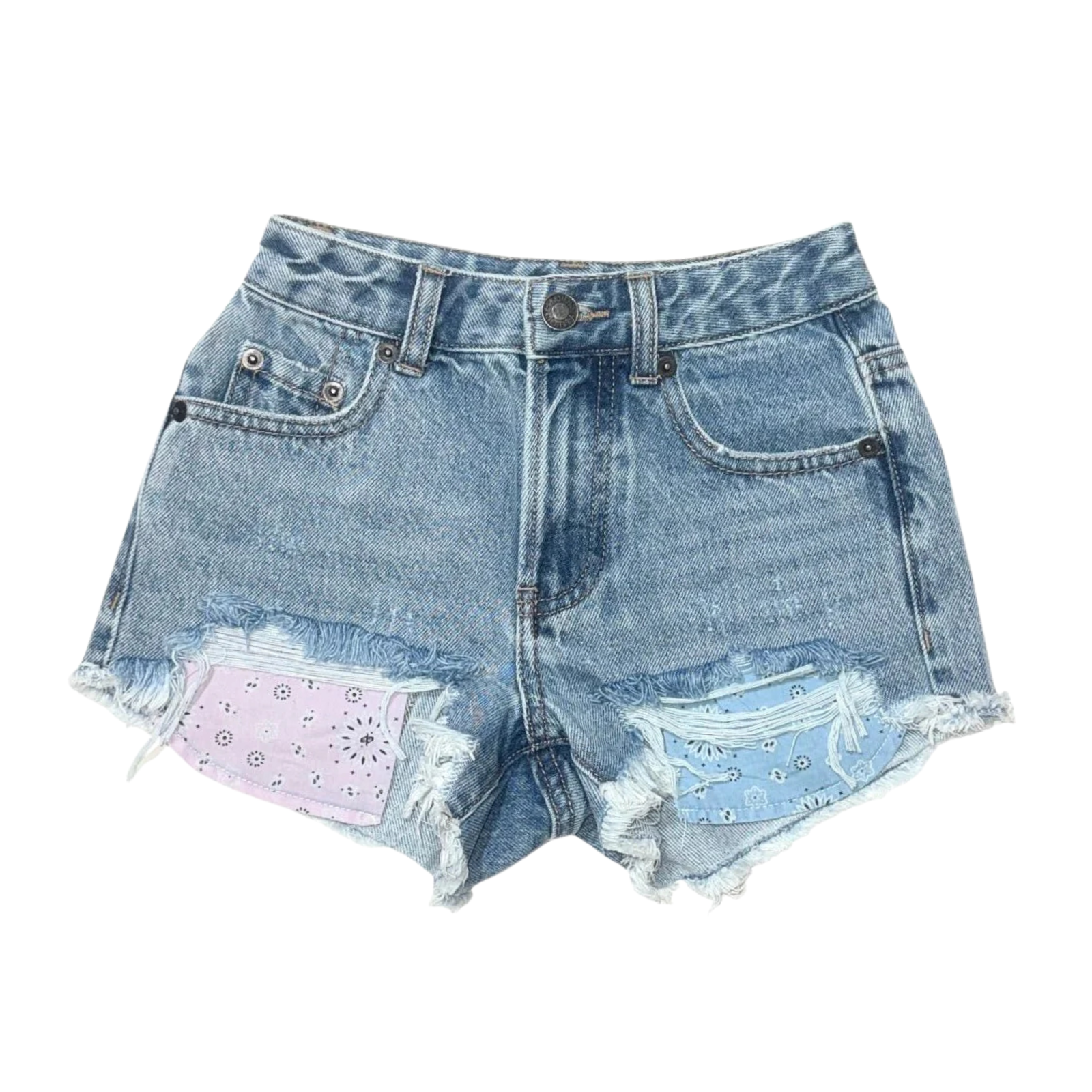 Katie J NYC Girls Malibu Pastel Bandana Pocket Jean Shorts Girls Denim Katie J NYC Denim Y/S (7/8)