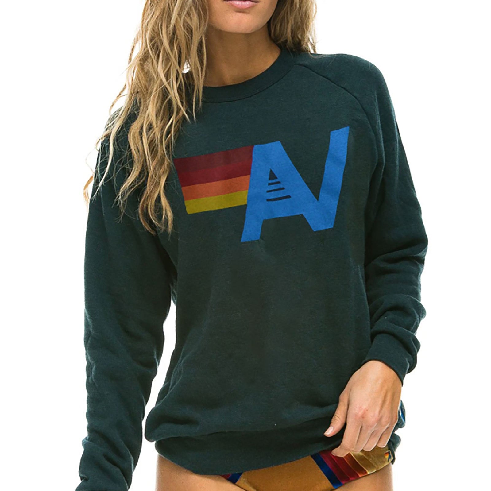 Aviator Nation Women Logo Crew Sweatshirt Womens Casual Tops Aviator Nation Charcoal Juniors/Women XS