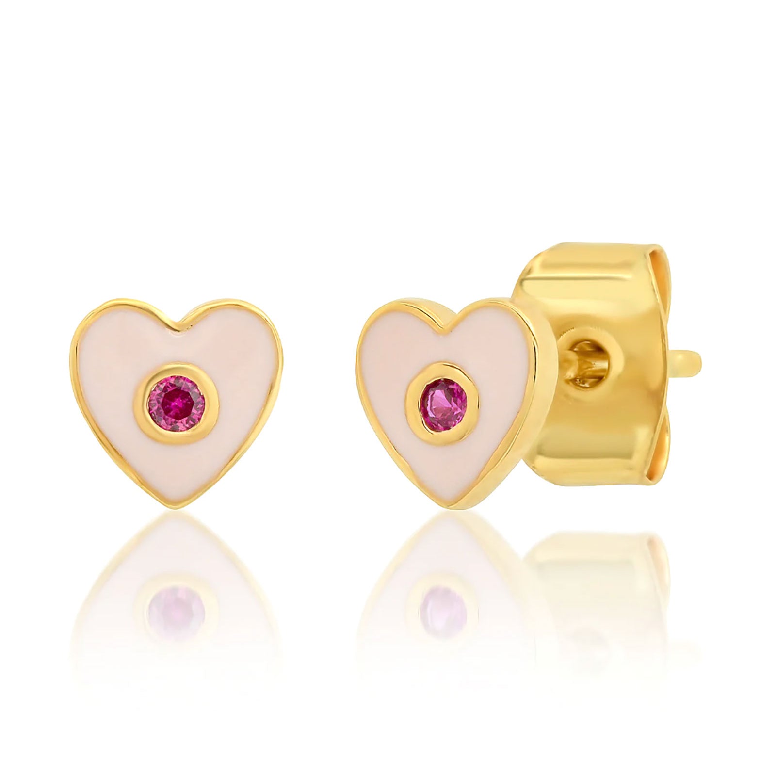 TAI Enamel Heart Studs With CZ Accent Accessories TAI Pink