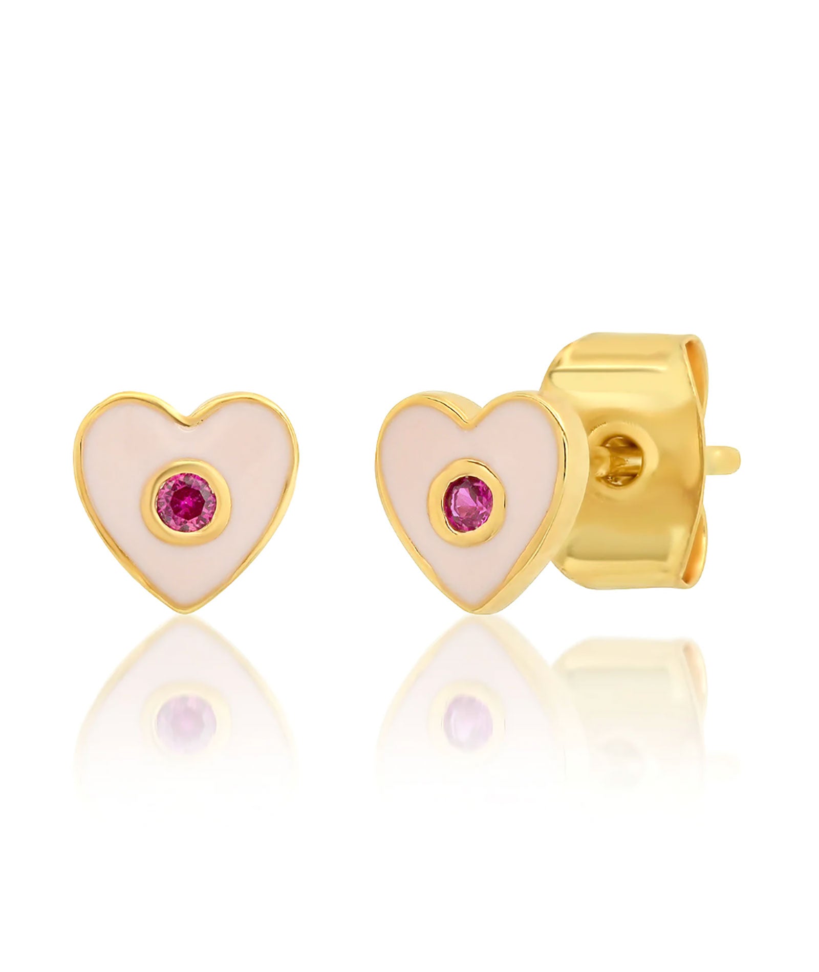 TAI Enamel Heart Studs With CZ Accent Accessories TAI Pink