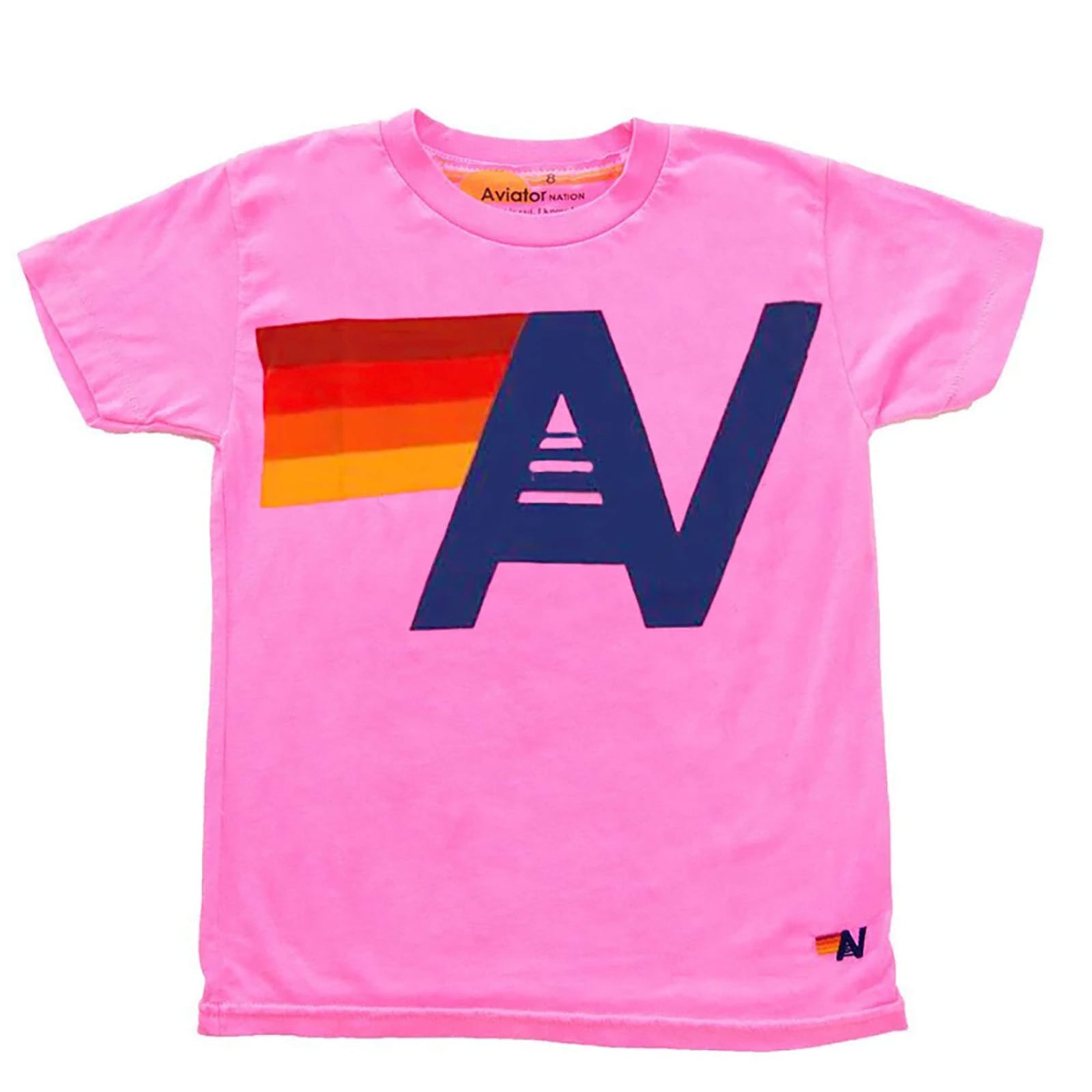 Aviator Nation Kids Logo Tee Girls Casual Tops Aviator Nation Neon Pink Y/4