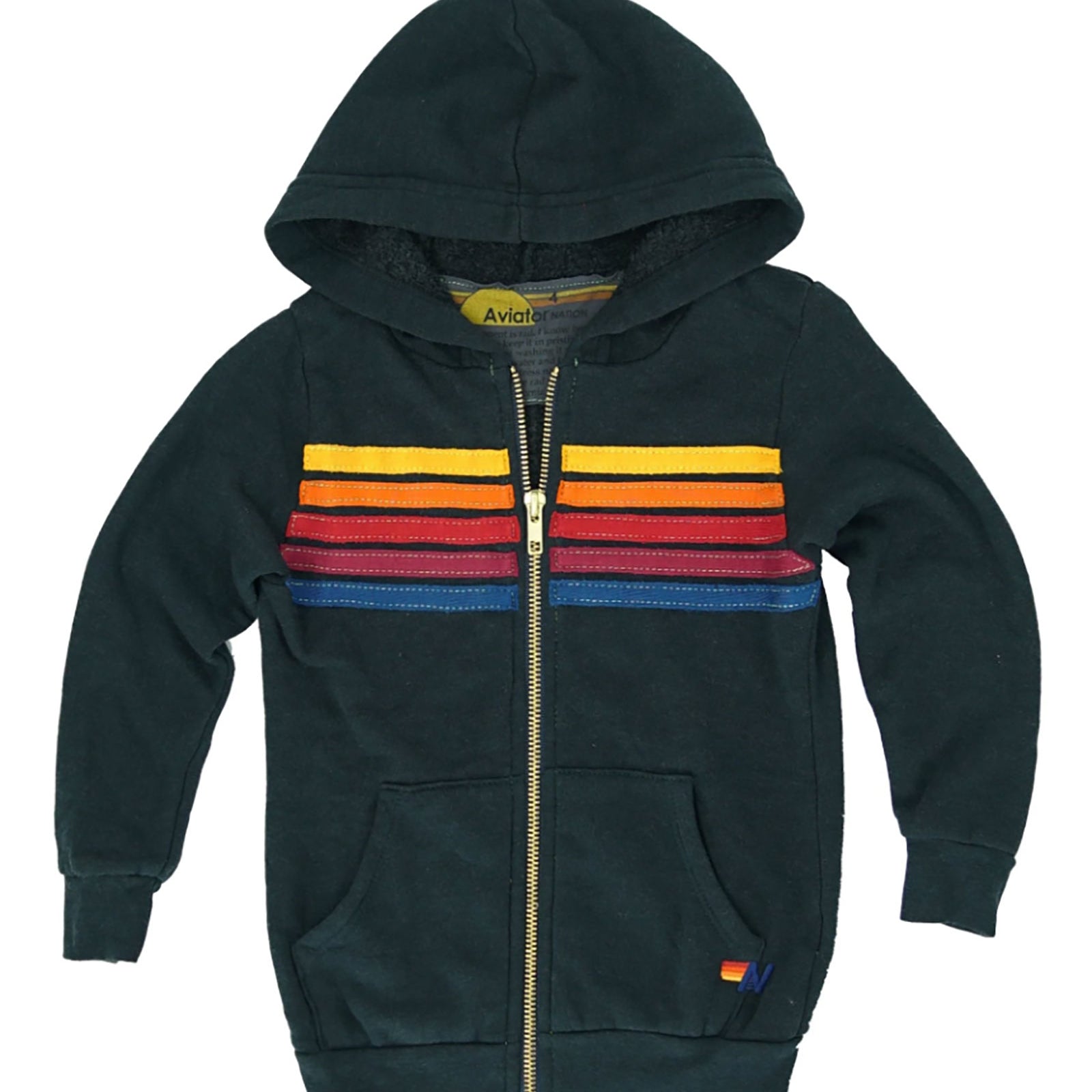 Aviator Nation Kids 5 Stripe Zip Hoodie Girls Special Tops Aviator Nation Charcoal Y/4
