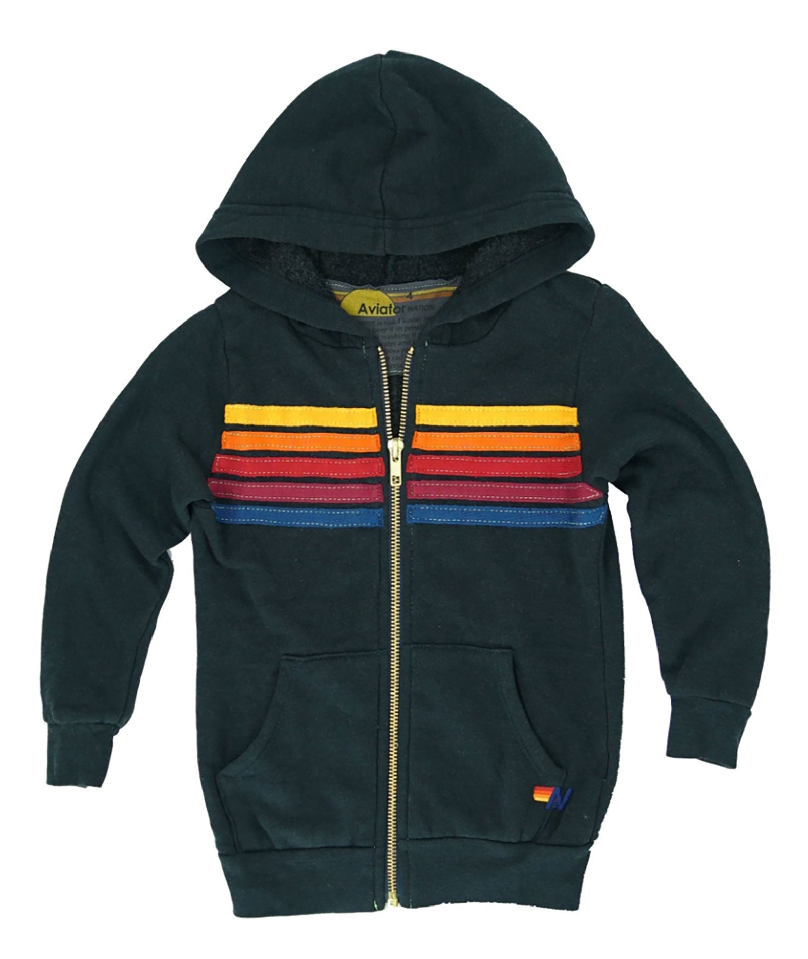Aviator Nation Kids 5 Stripe Zip Hoodie Girls Casual Tops Aviator Nation Charcoal Y/4