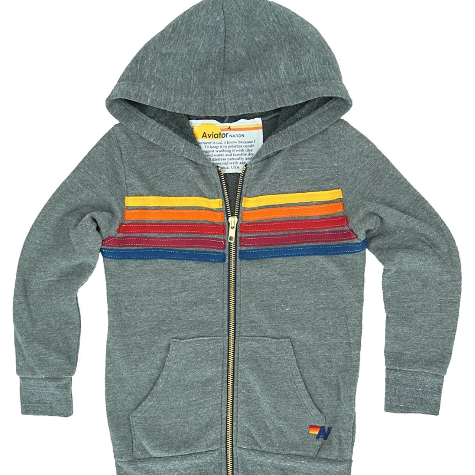 Aviator Nation Kids 5 Stripe Zip Hoodie Girls Special Tops Aviator Nation Grey Y/4