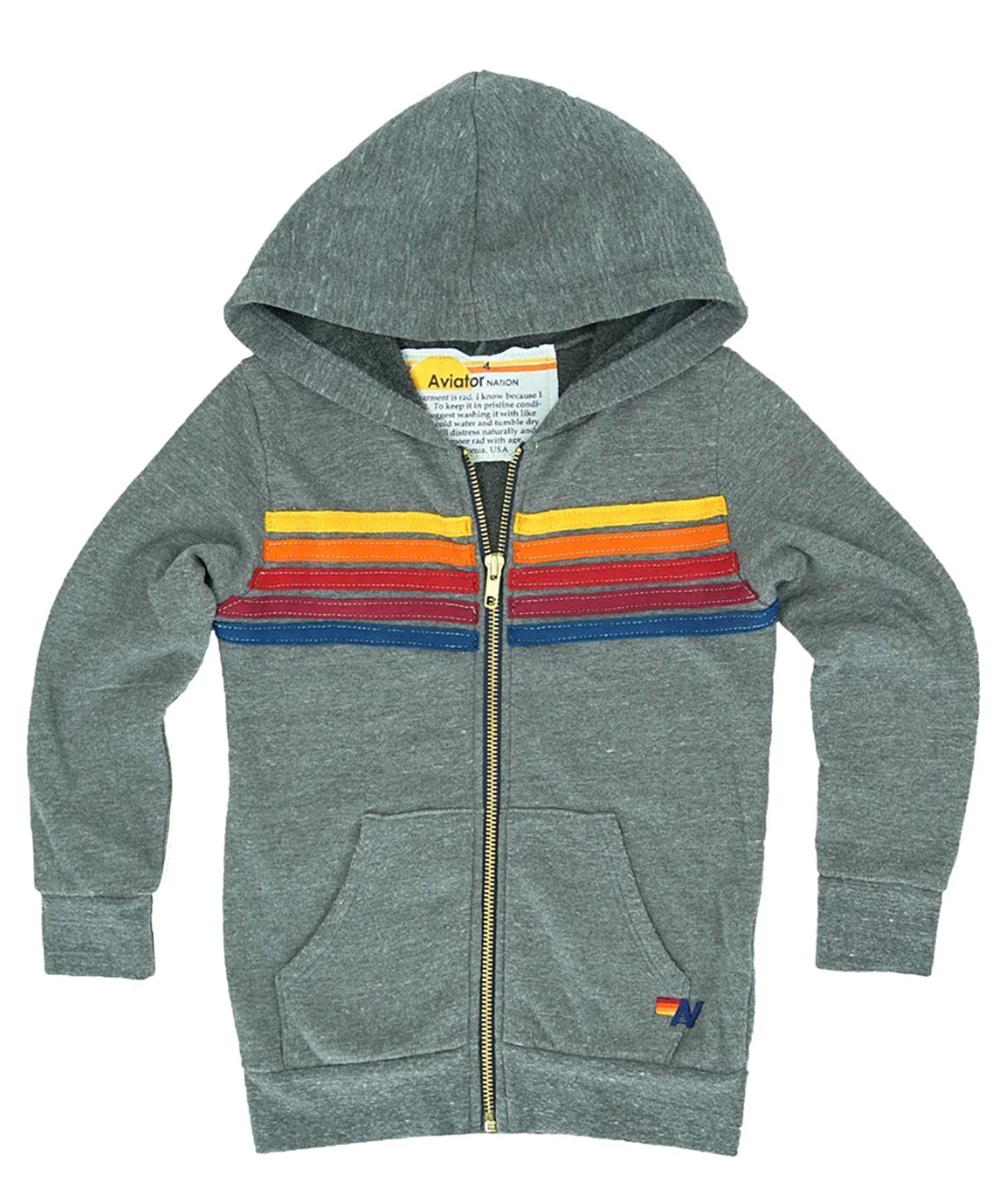 Aviator Nation Kids 5 Stripe Zip Hoodie Girls Casual Tops Aviator Nation Grey Y/4