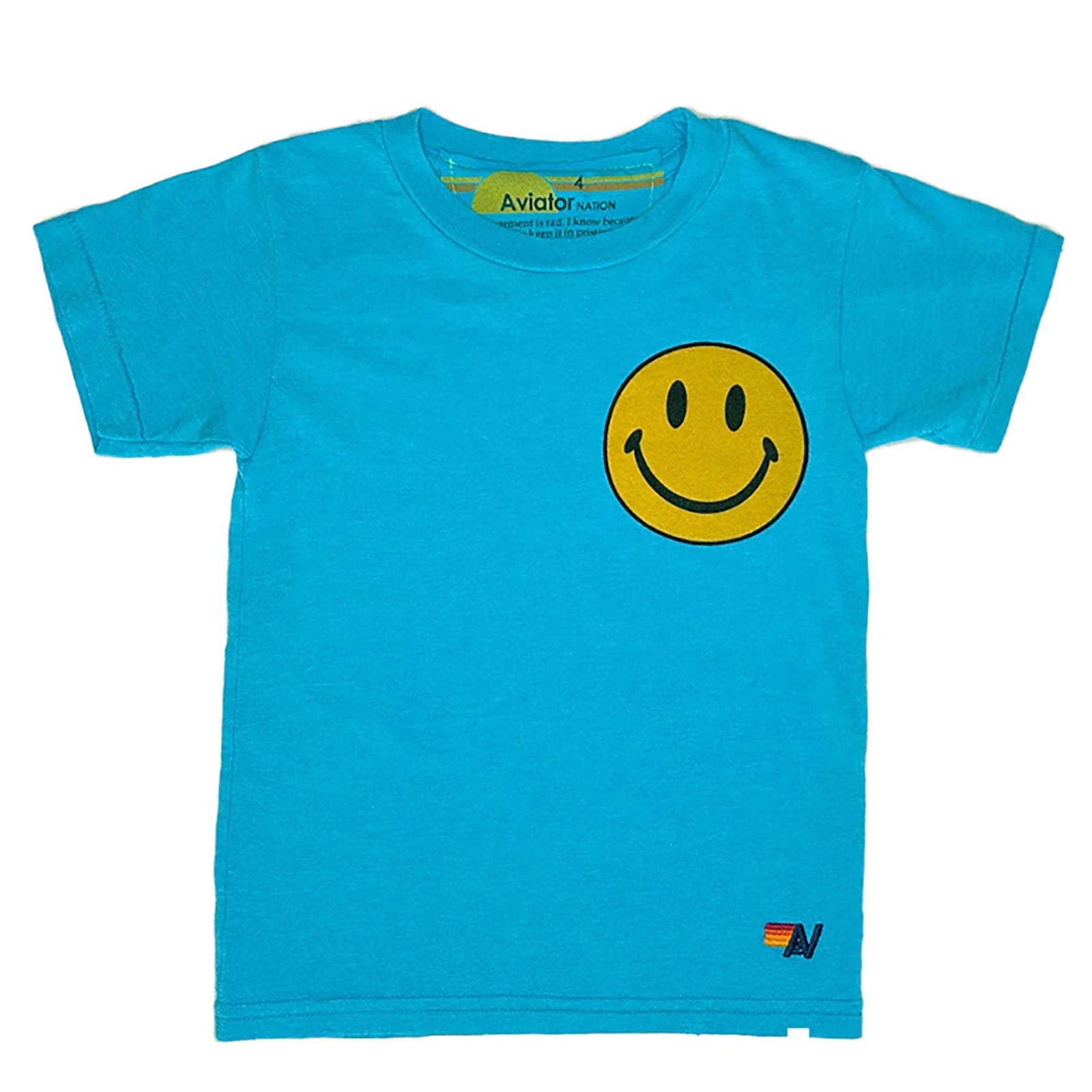Aviator Nation Kids Smiley 2 Tee Girls Casual Tops Aviator Nation Neon Blue Y/4