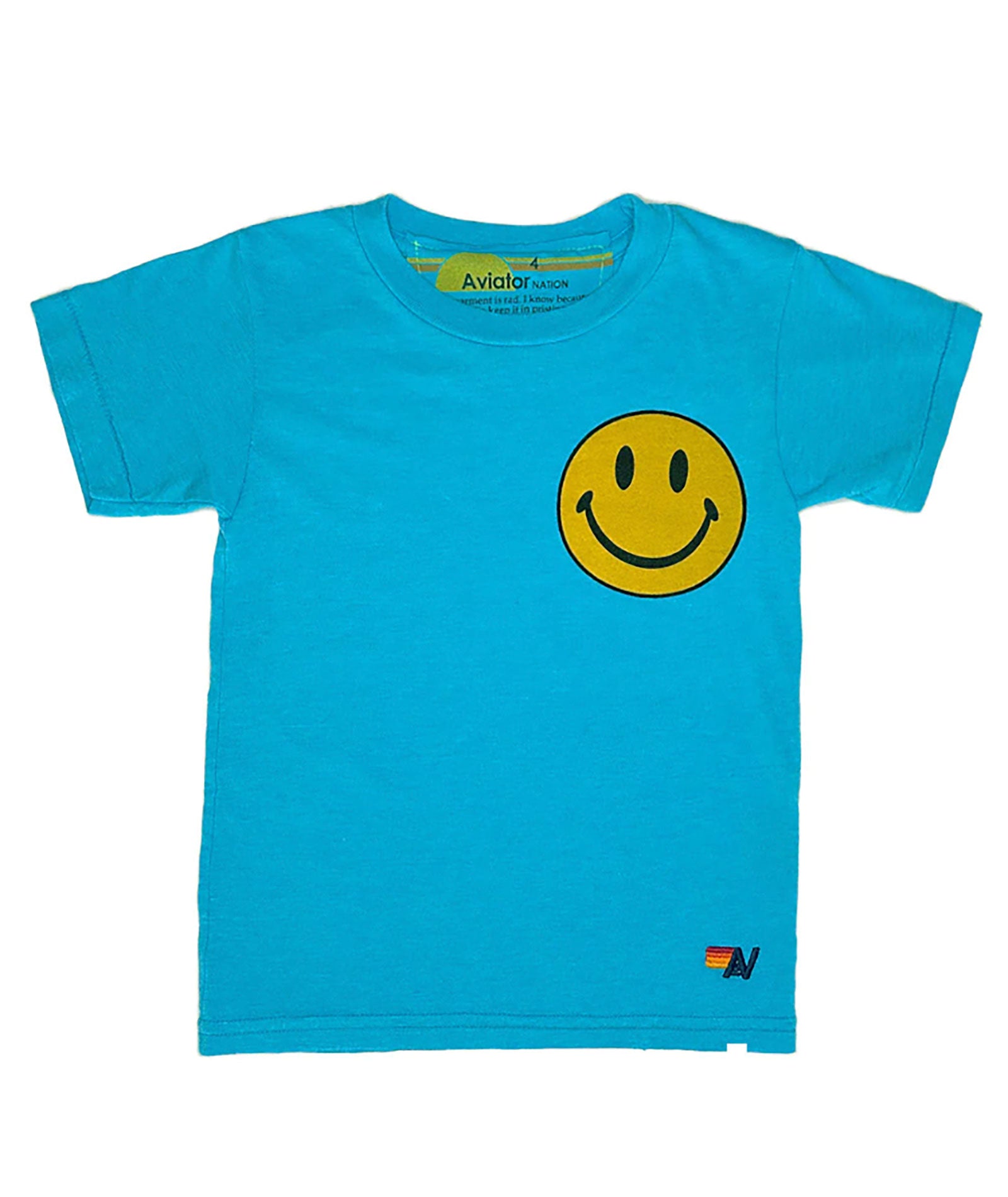 Aviator Nation Kids Smiley 2 Tee Girls Casual Tops Aviator Nation Neon Blue Y/4