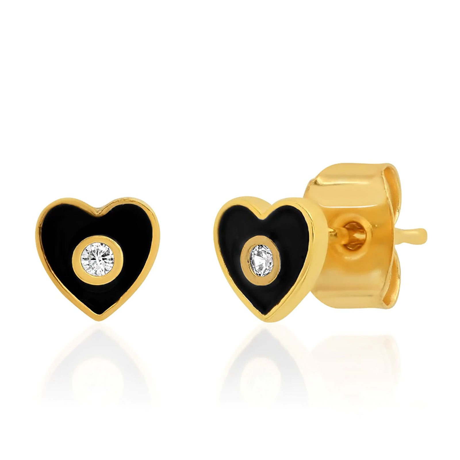 TAI Enamel Heart Studs With CZ Accent Accessories TAI Black