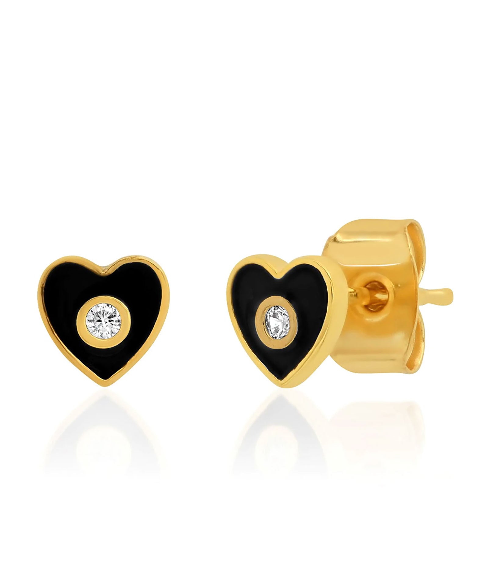 TAI Enamel Heart Studs With CZ Accent Accessories TAI Black