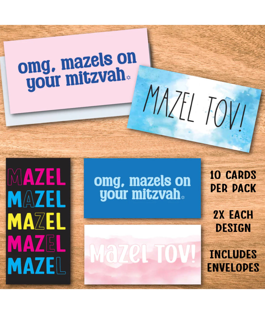 Mazel Tov Mitzvah Folded Gift Card Set Pack of 10 Accessories A Wink and a Nod   