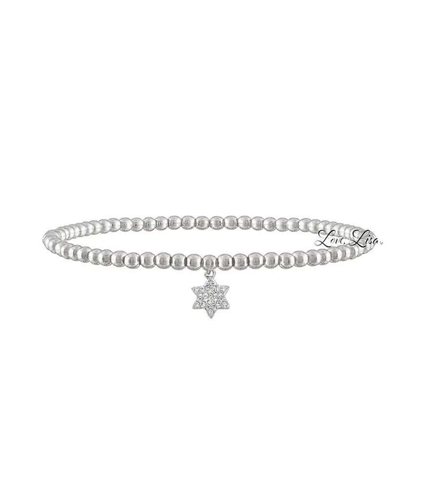 Tiny Little Star of David CZ Beaded Bracelet Jewelry - Young Frankie's Exclusives Silver  