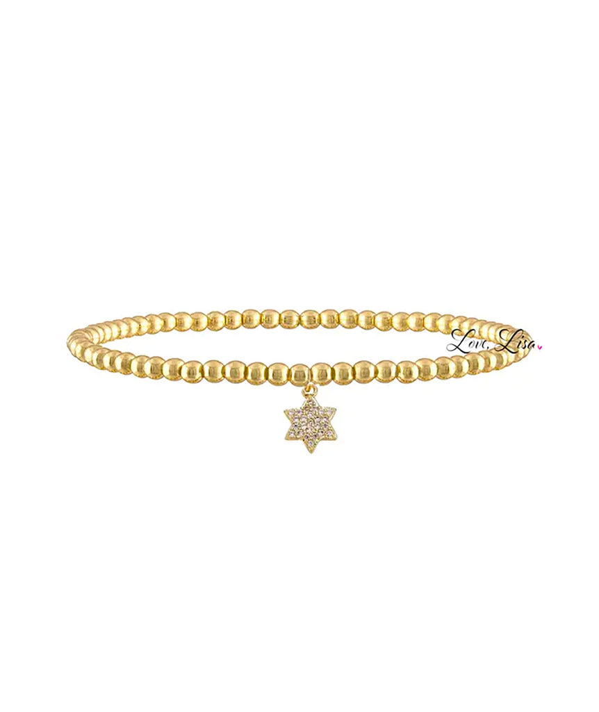 Tiny Little Star of David CZ Beaded Bracelet Jewelry - Young Frankie's Exclusives Gold  