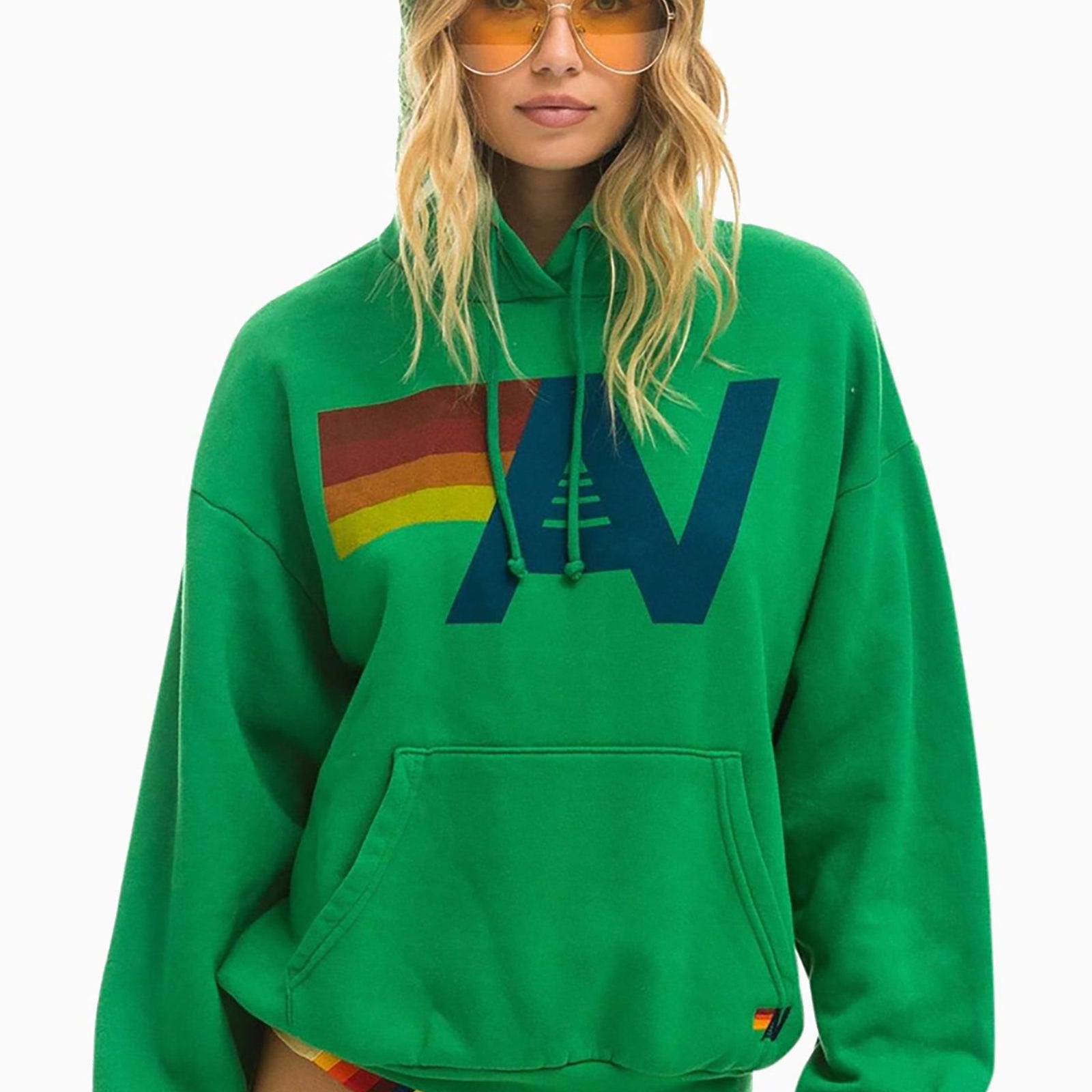 Aviator Nation Women Logo Relaxed Pullover Hoodie Womens Casual Tops Aviator Nation Green Juniors/Women XS