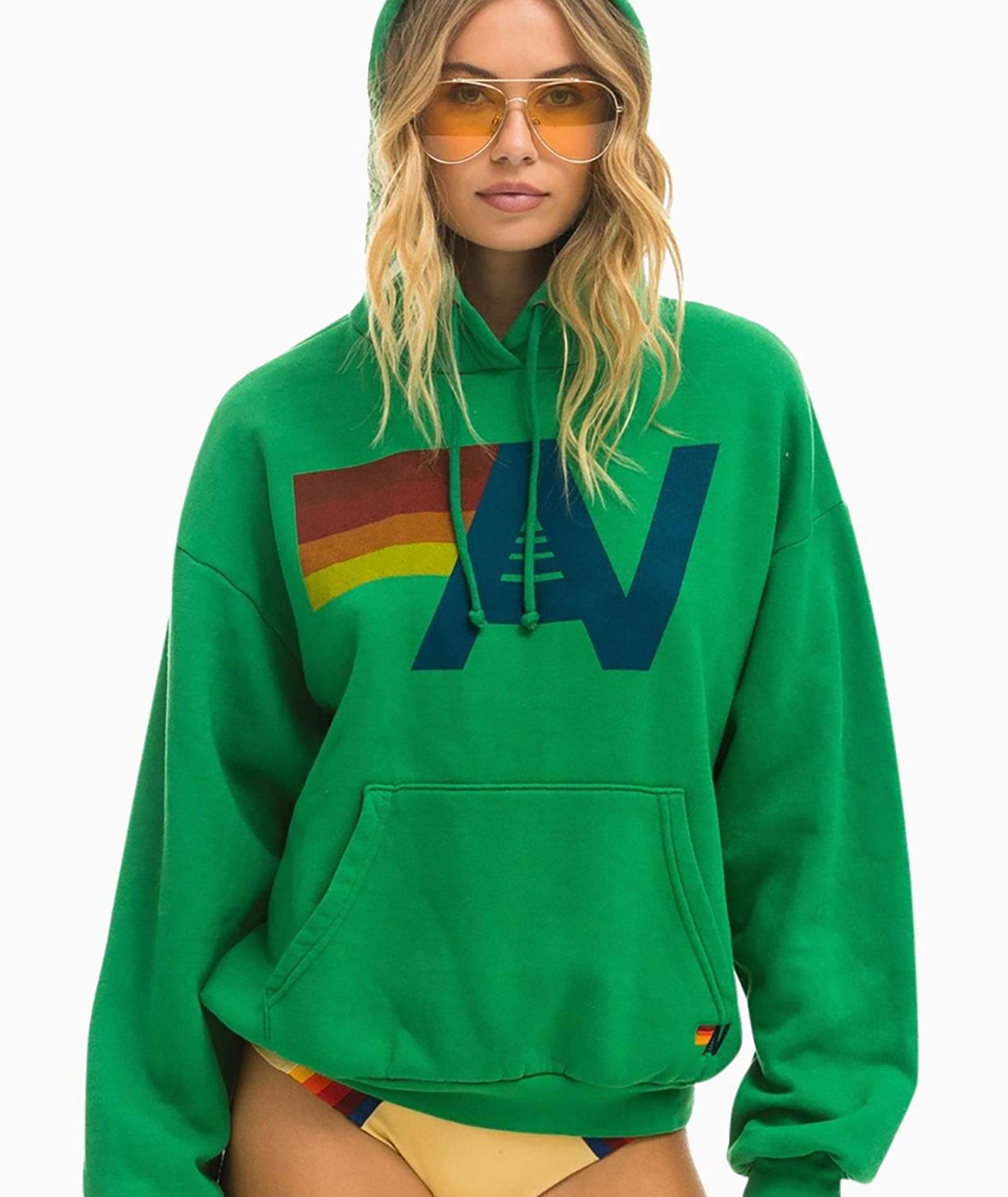 Aviator Nation Women Logo Relaxed Pullover Hoodie Womens Casual Tops Aviator Nation Green Juniors/Women XS
